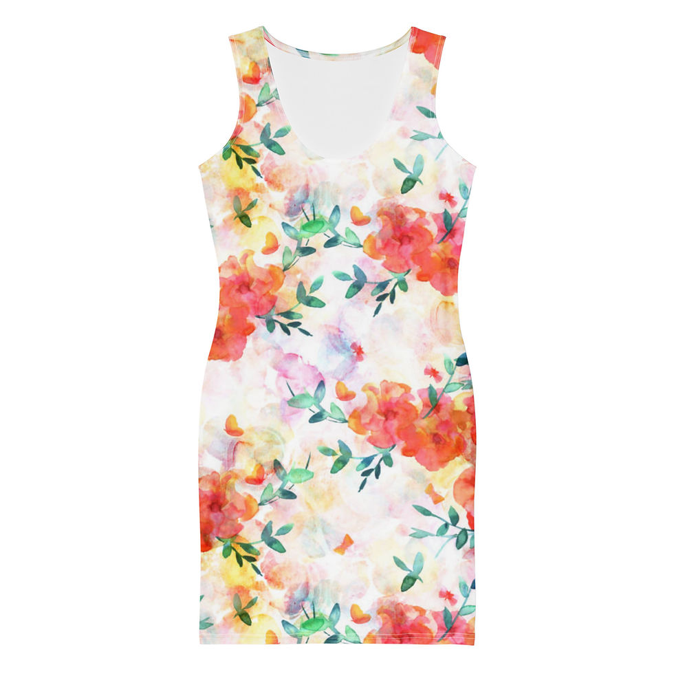 Red & Green Floral Bodycon Dress XS-XL Snugly fit