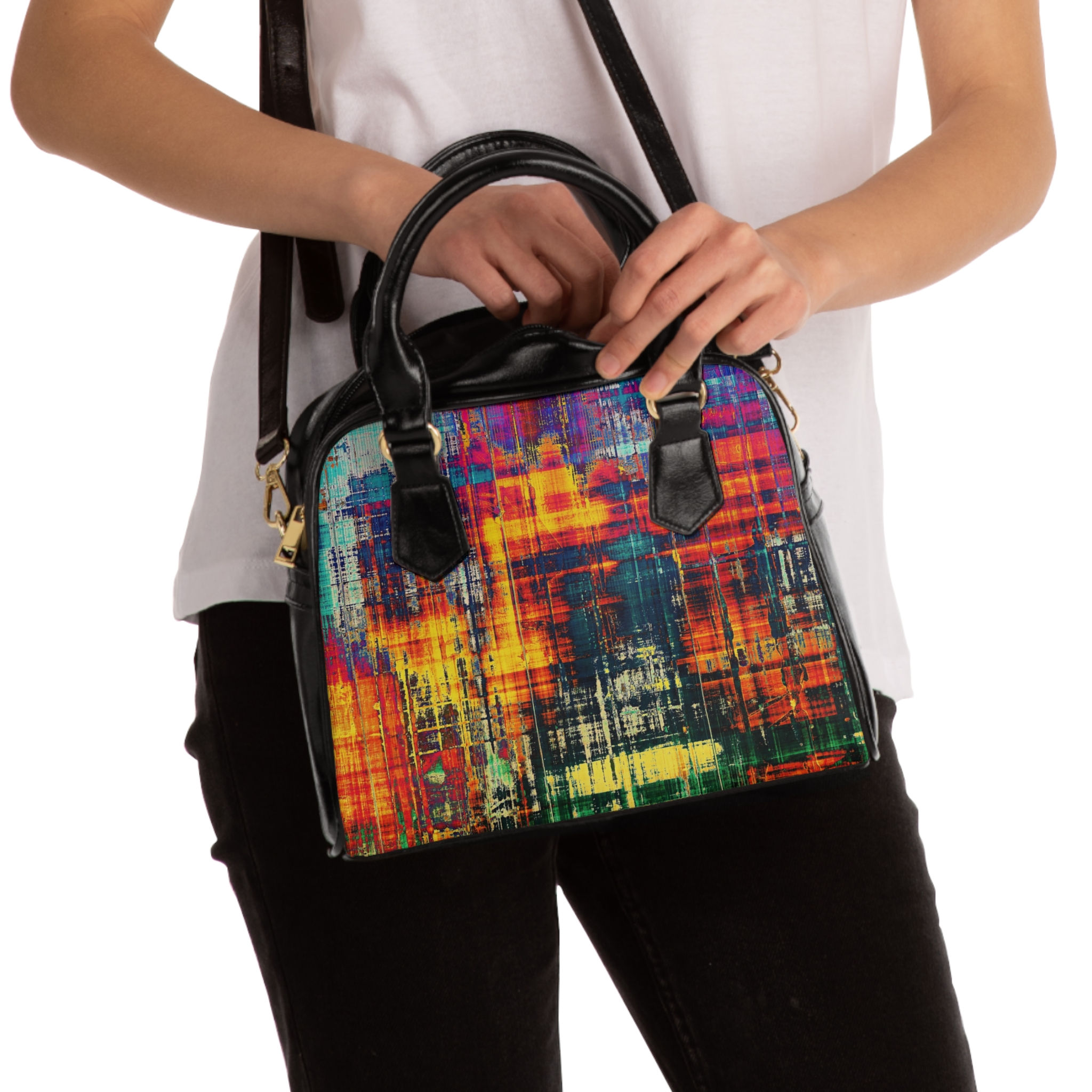 Abstract modern art Shoulder Handbag with model