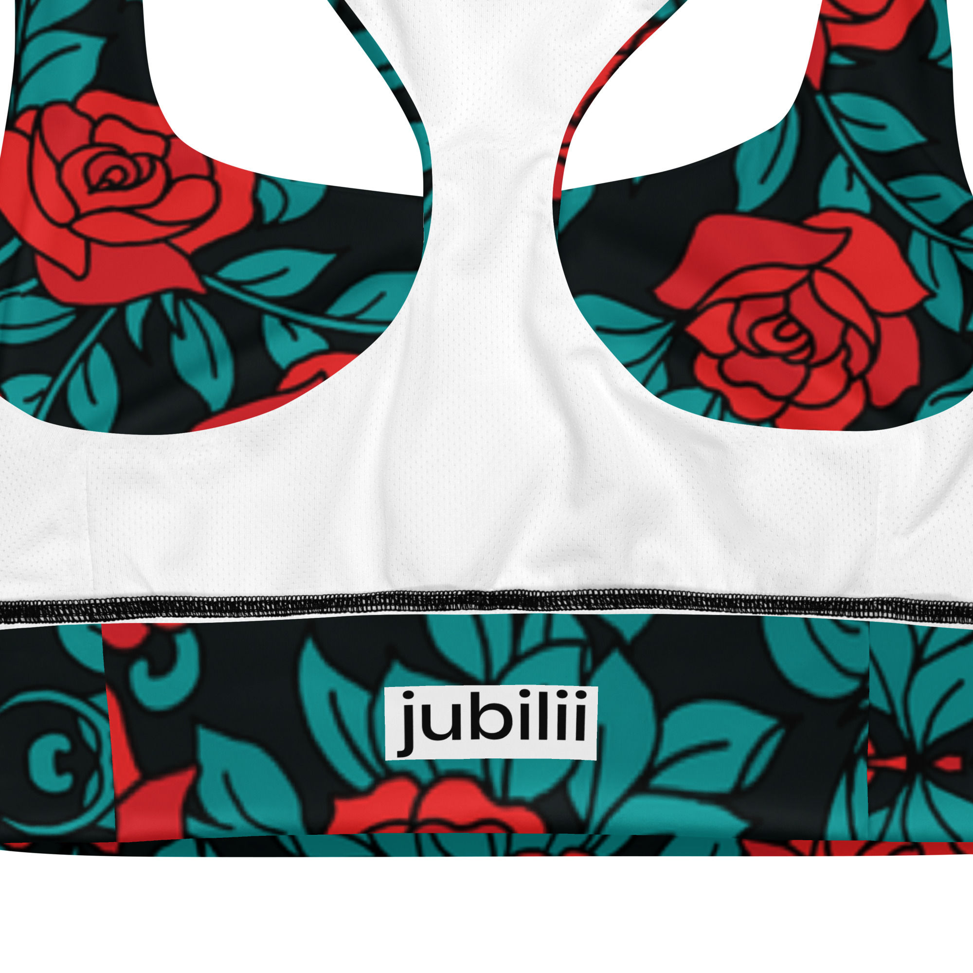 Red green floral longline sports bra high intensity