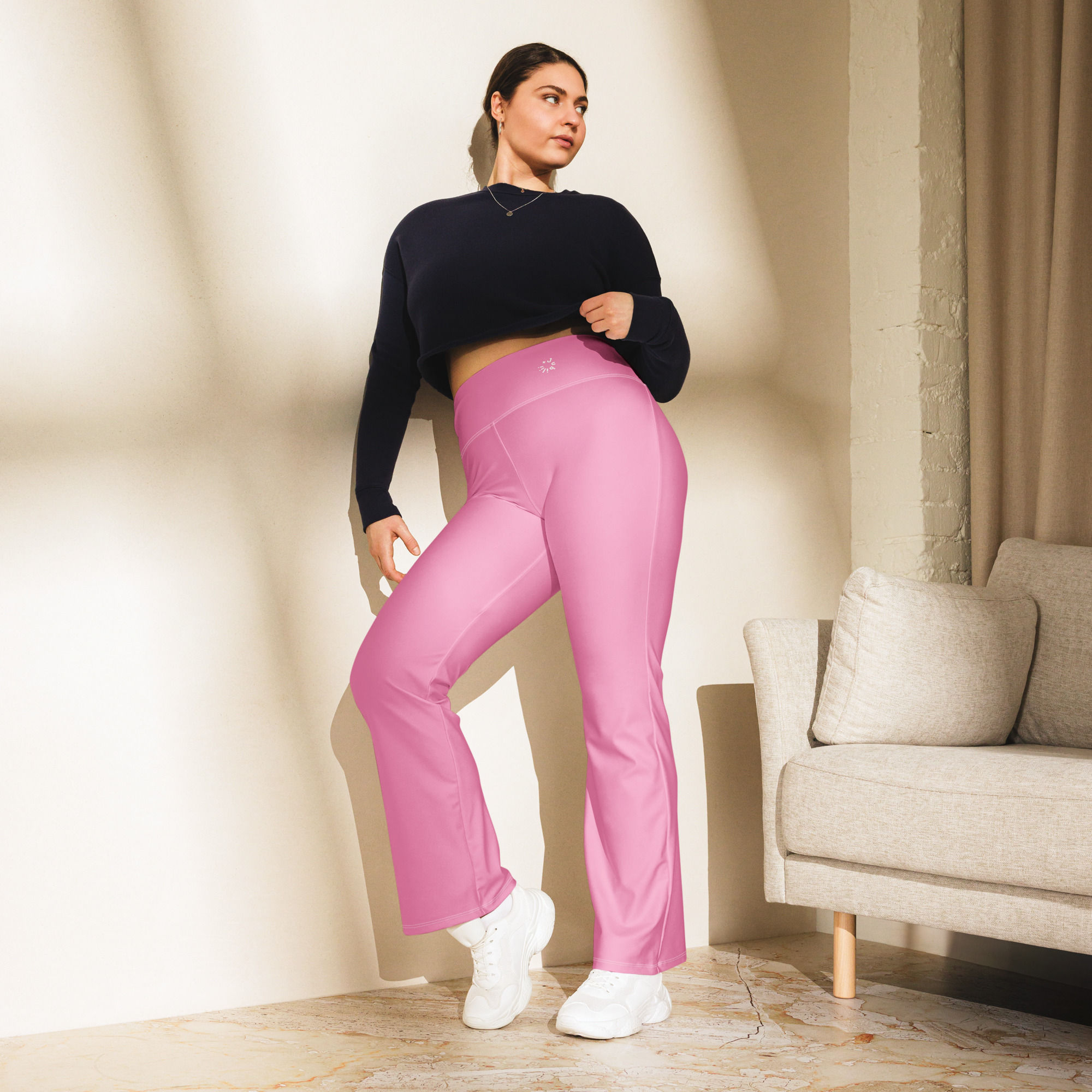 Pastel magenta pink flare leggings high-waisted flared bottom