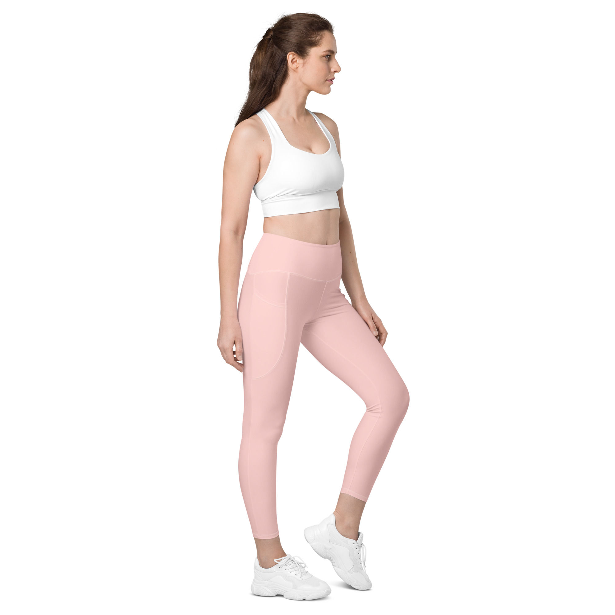 Light pink yoga leggings side pockets