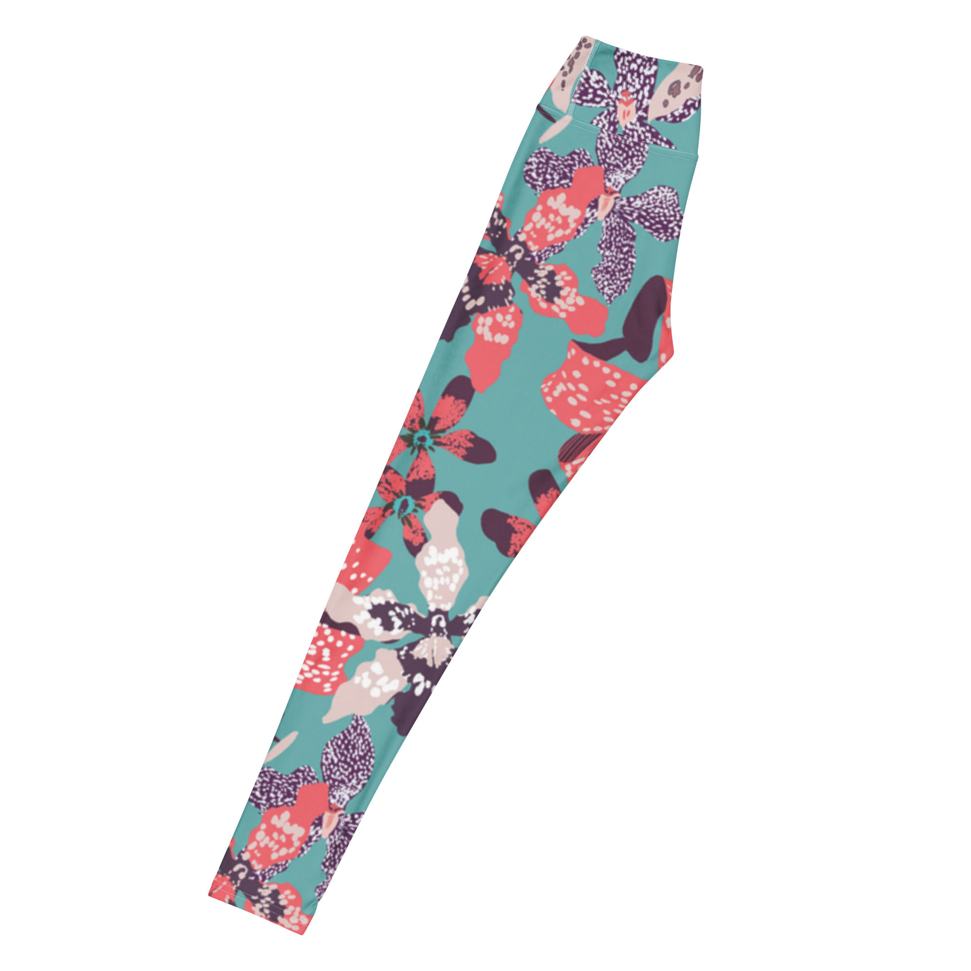 Blue Floral Yoga Leggings inside pocket stretchy XS-XL soft microfiber