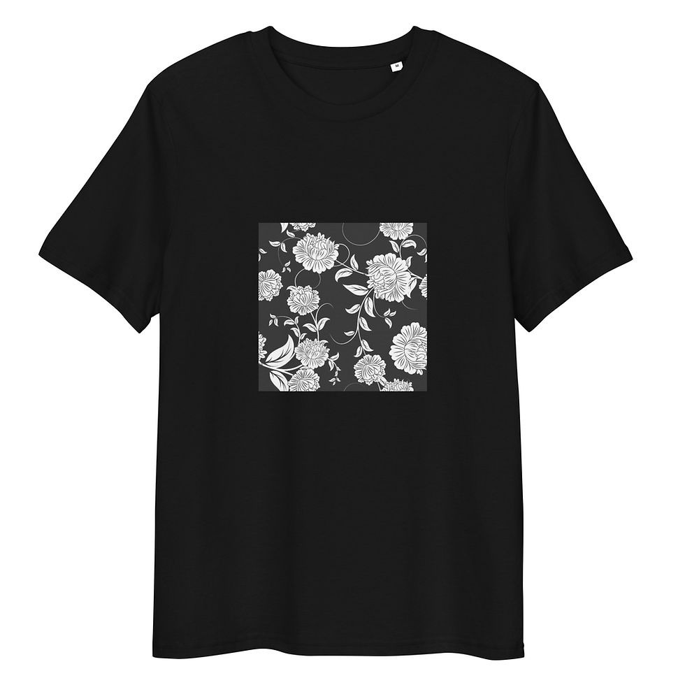 Black floral Womens 100% Organic Cotton Ribbed Neck T-Shirt S-2XL regular fit