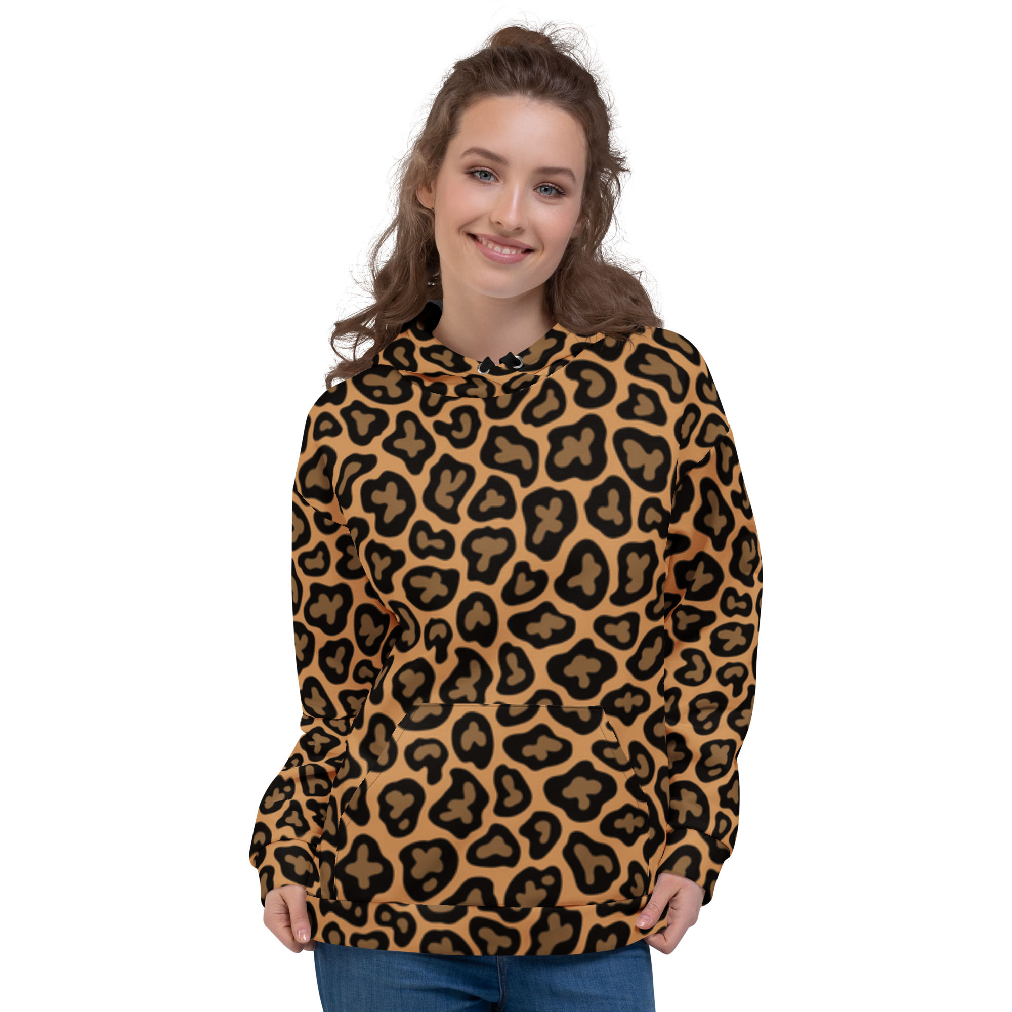 Leopard Recycled Unisex Hoodie 2XS-6XL looser fit soft and comfortable