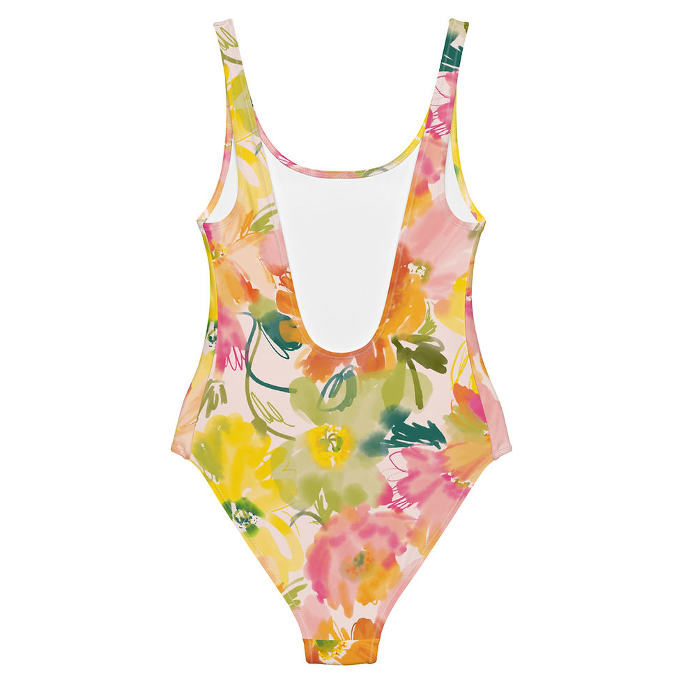 Light Colors Floral One-Piece Swimsuit XS-3XL cheeky fit soft-touch fabric