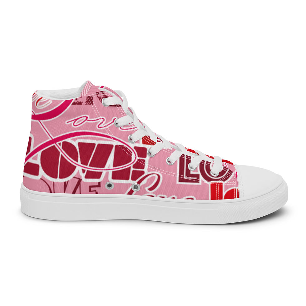 Pink love women high top trainers sizes 5-12 US canvas lace-up shoes