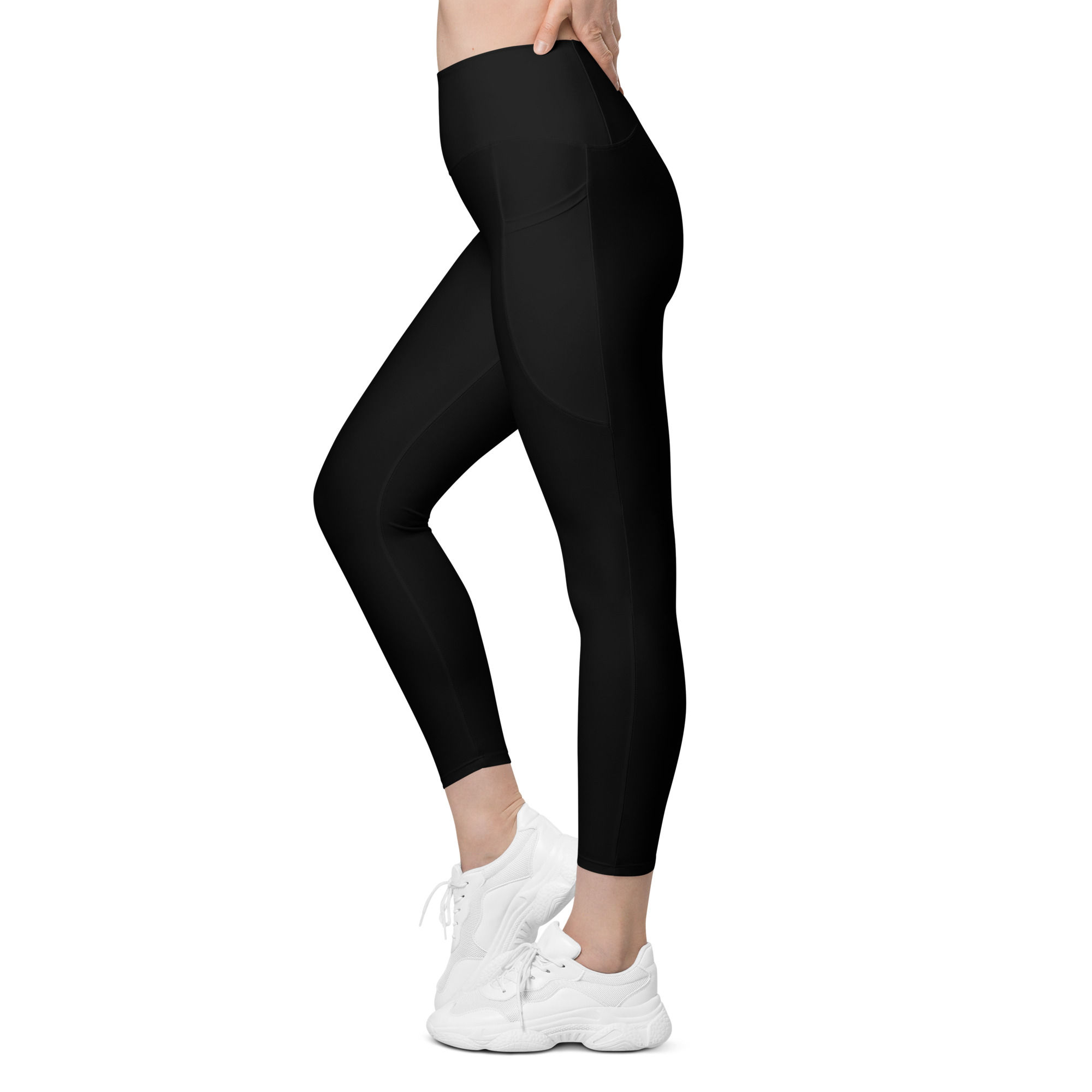 Black yoga leggings side pockets high-waisted