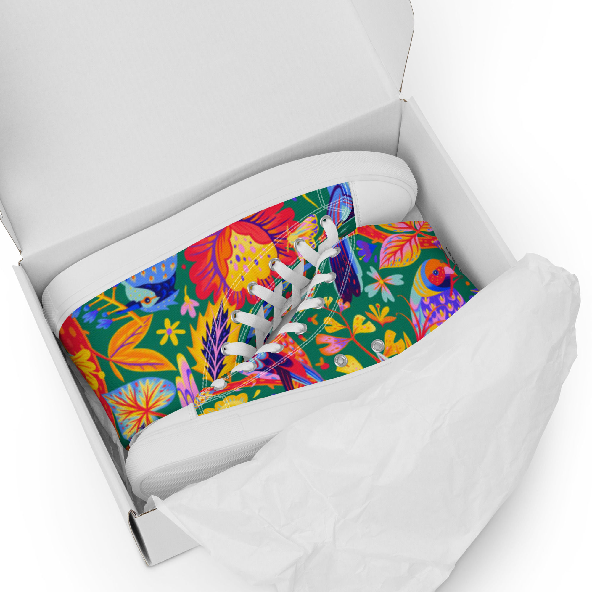 Birds and Flowers women high top trainers sizes 5-12 US canvas lace-up