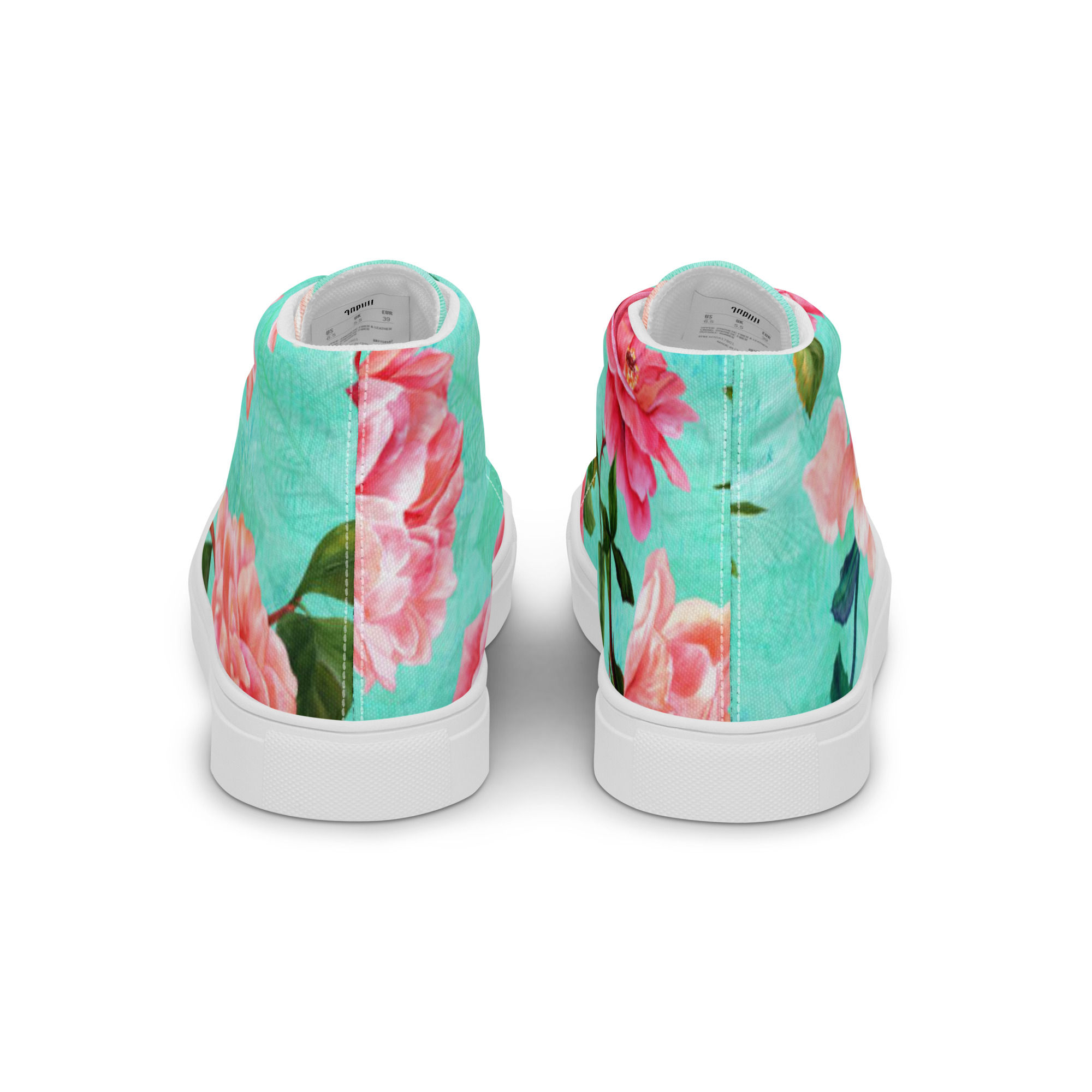 Light blue pink floral women high top trainers canvas lace-up shoes size 5-12 US