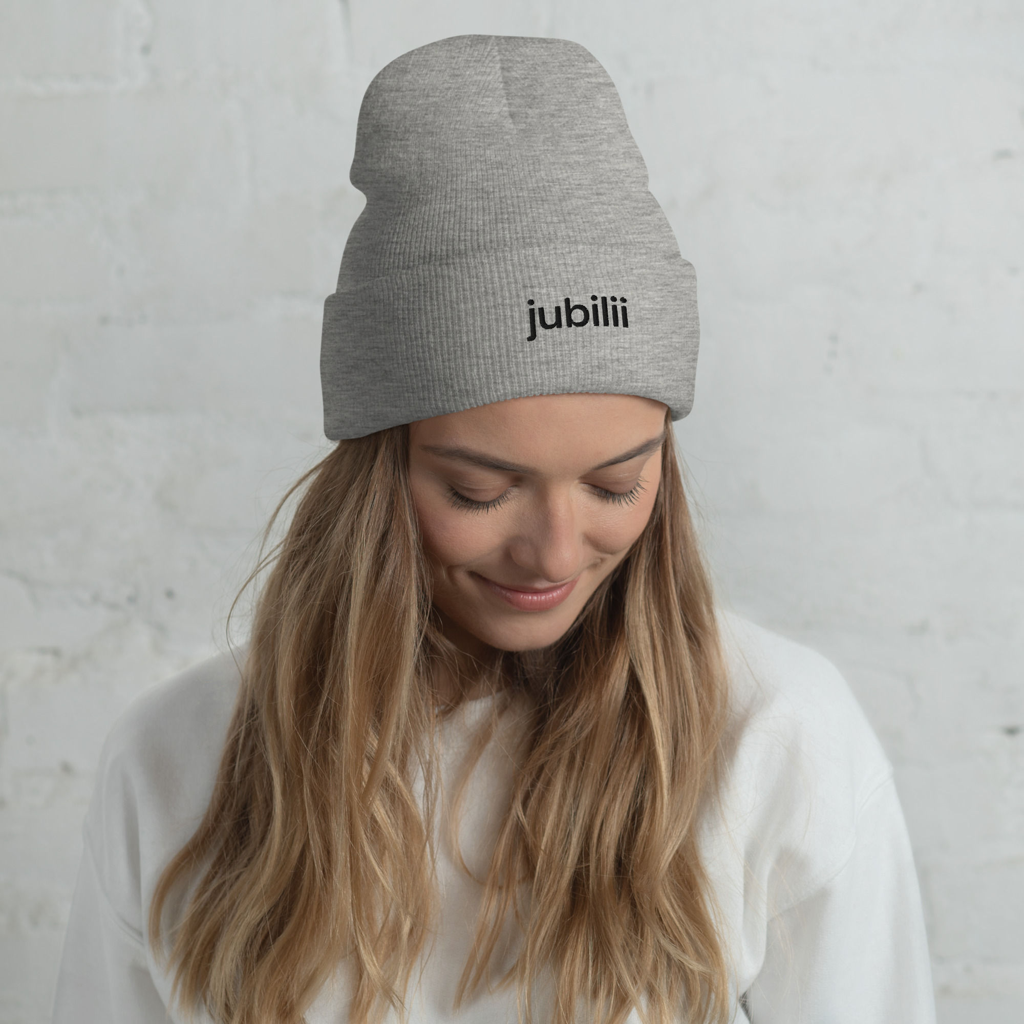 Grey logo unisex cuffed beanie hat