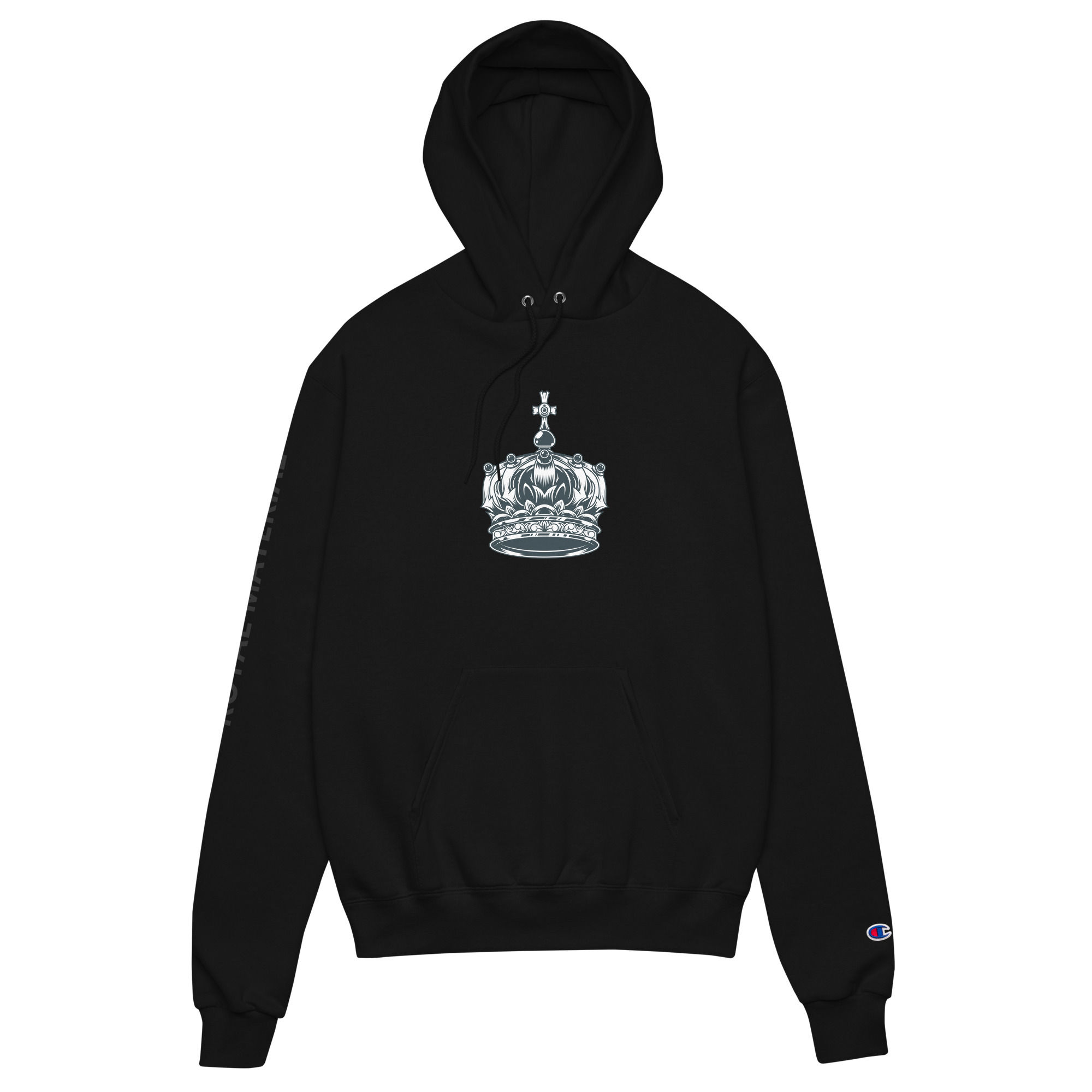 Champion® Black Unisex Hoodie with royal material print S-3XL Set-in sleeves