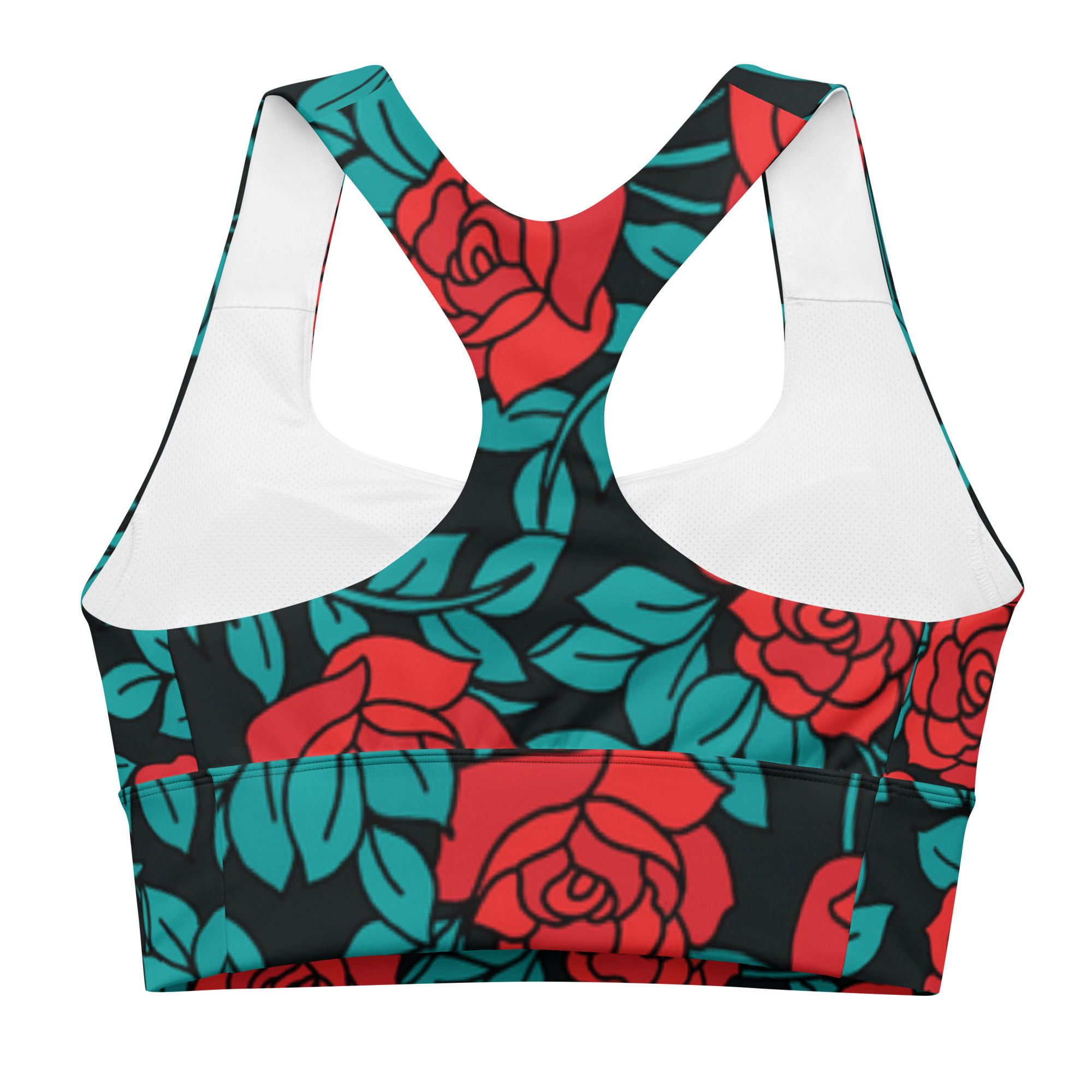 Red green floral longline sports bra high intensity