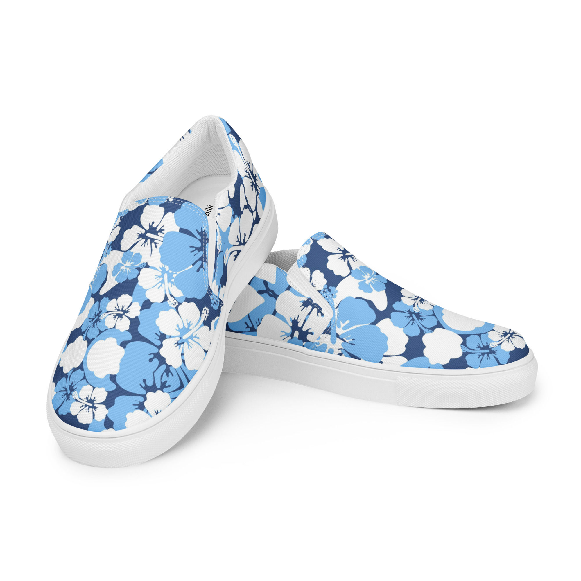Light blue floral womens slip-on canvas shoes