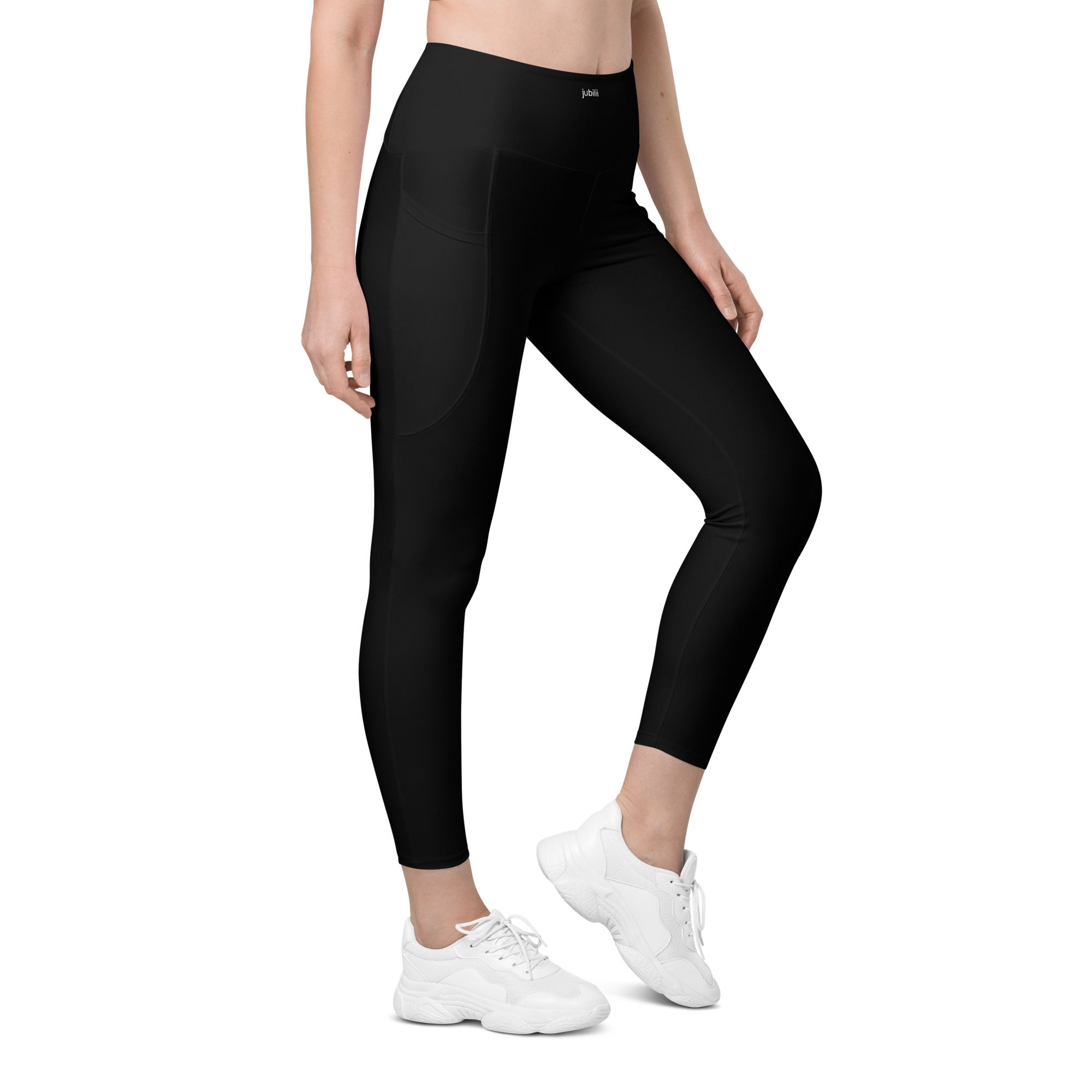 Black yoga leggings side pockets high-waisted