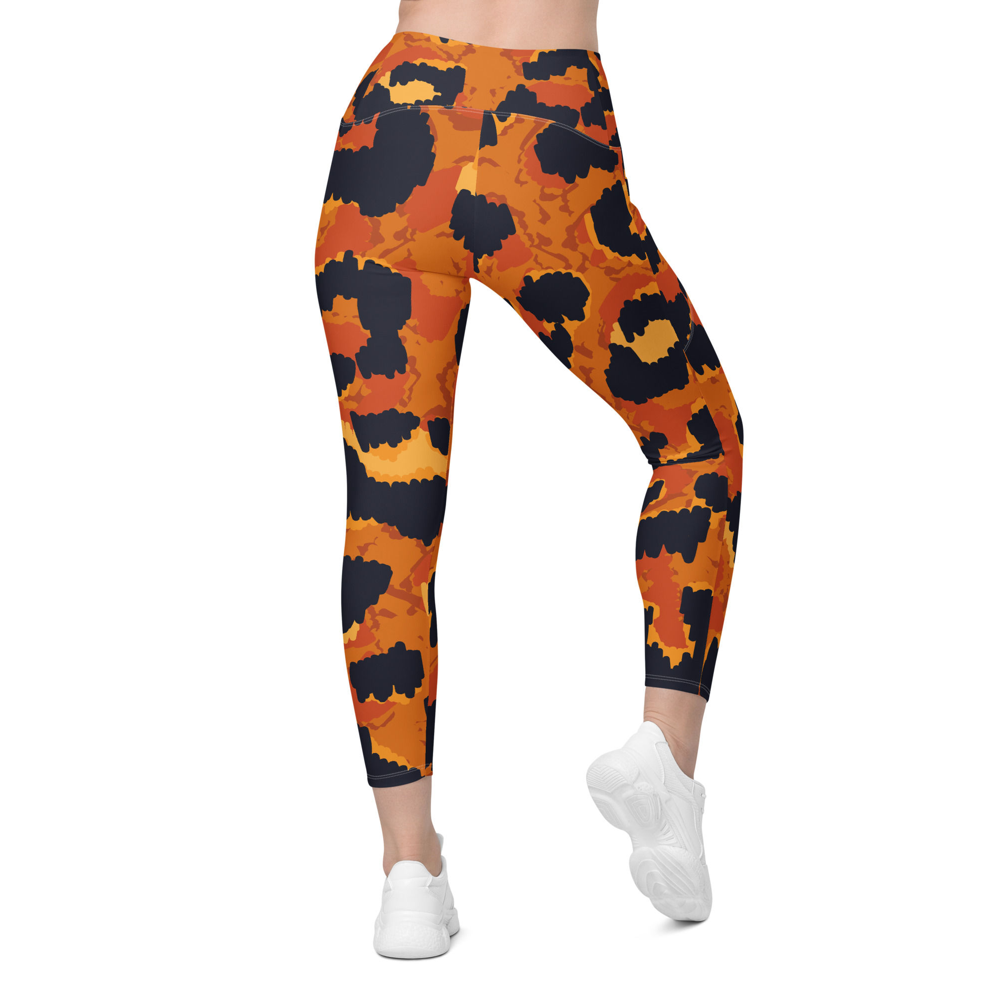 Orange animal print Yoga Leggings high-waisted cut two side pockets 2XS-6XL soft