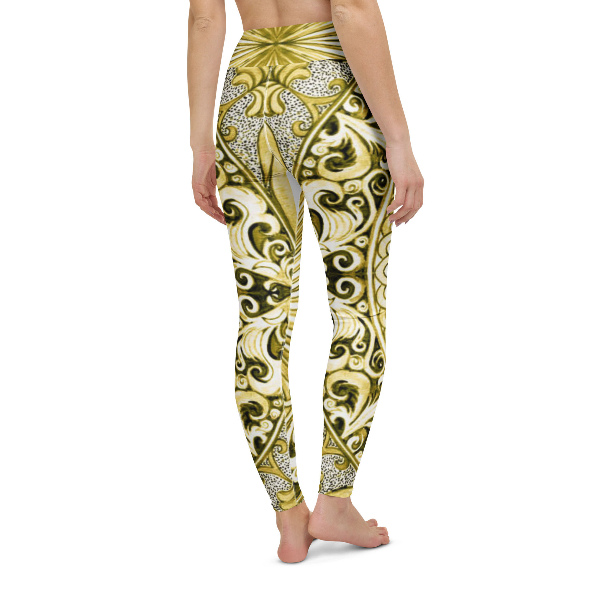 Golden white yoga leggings inside pocket