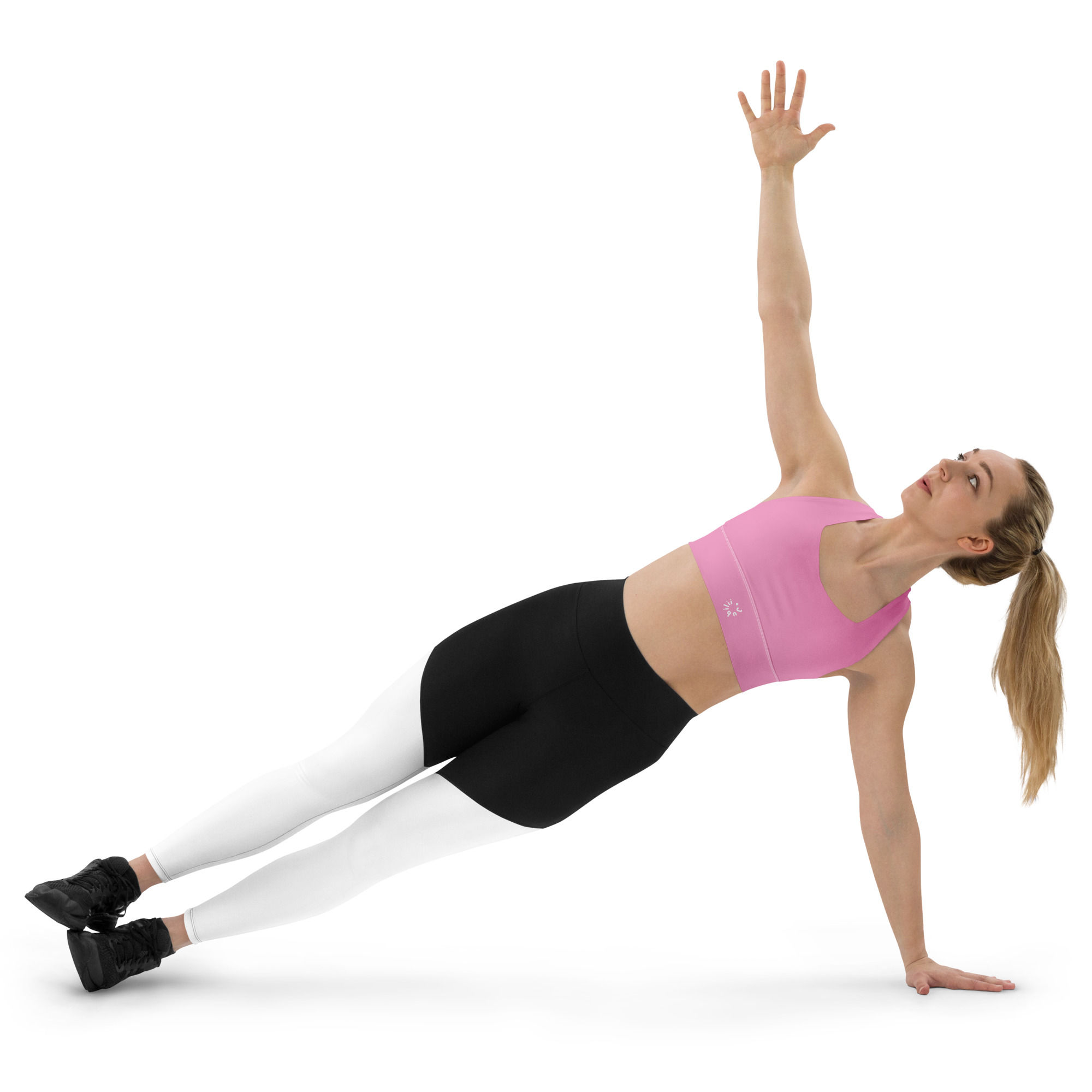 Pastel magenta pink longline sports bra white logo