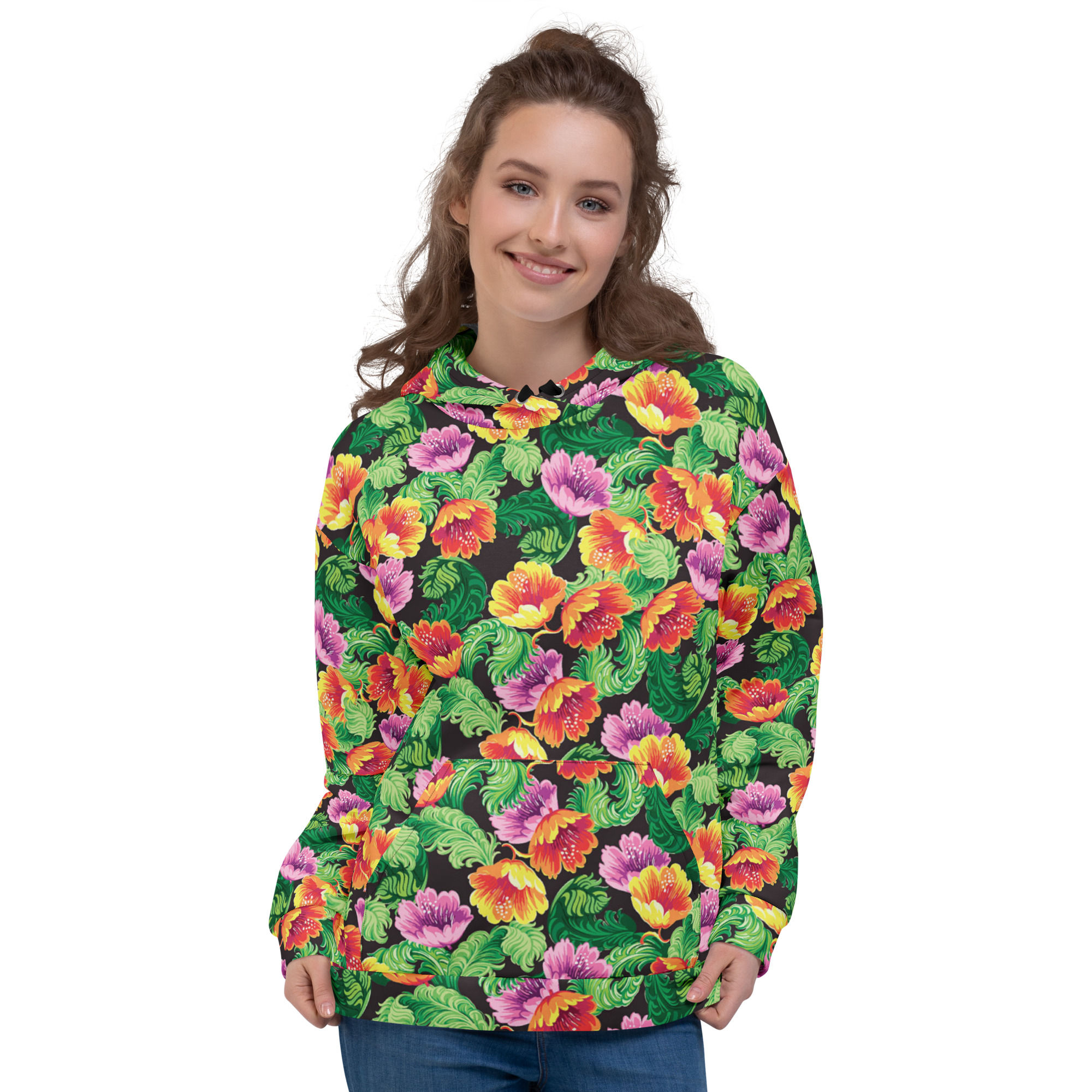 Green Purple floral Recycled Unisex Hoodie 2XS-6XL looser fit soft comfortable