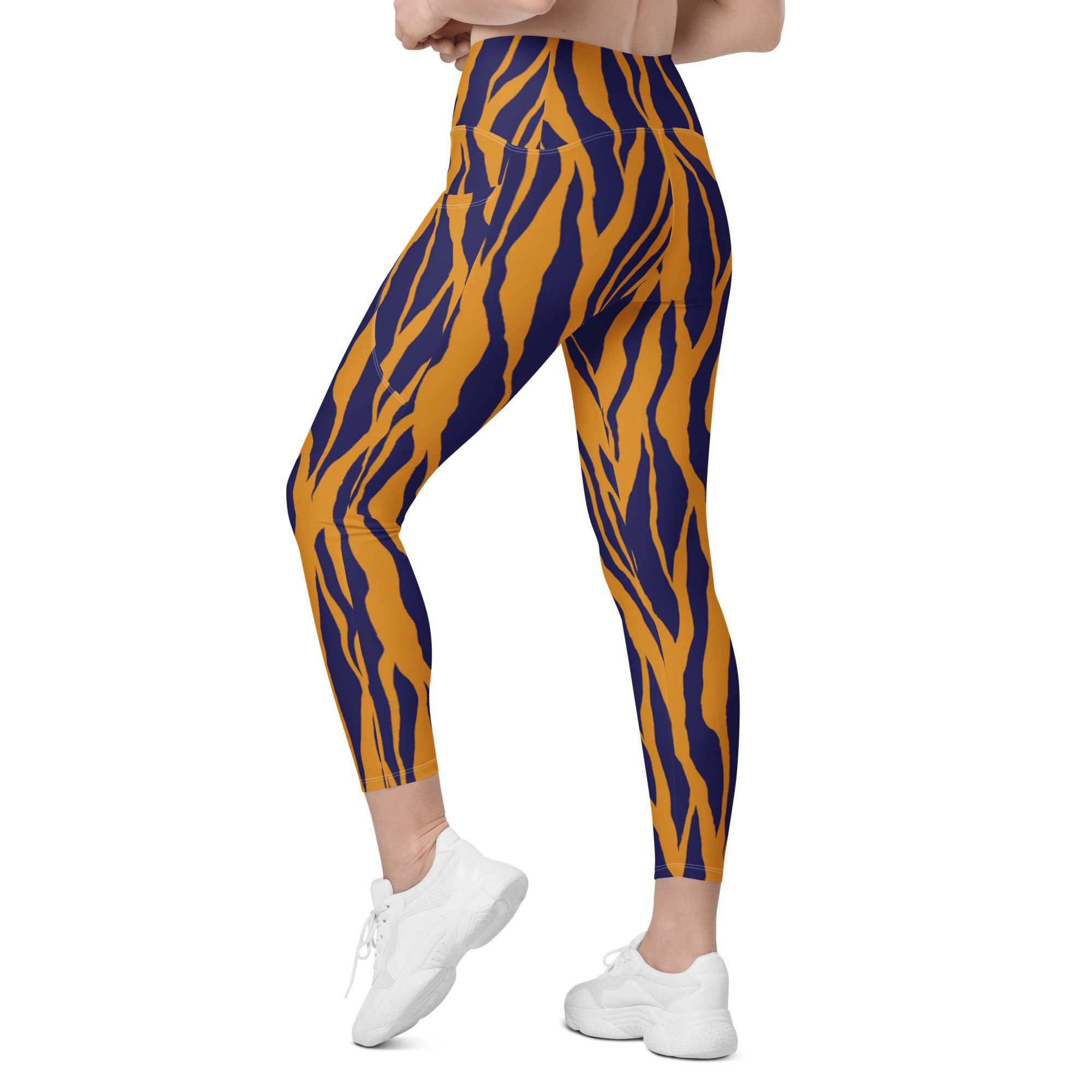 Tiger purple camouflage Yoga Leggings high-waisted cut two side pockets 2XS-6XL