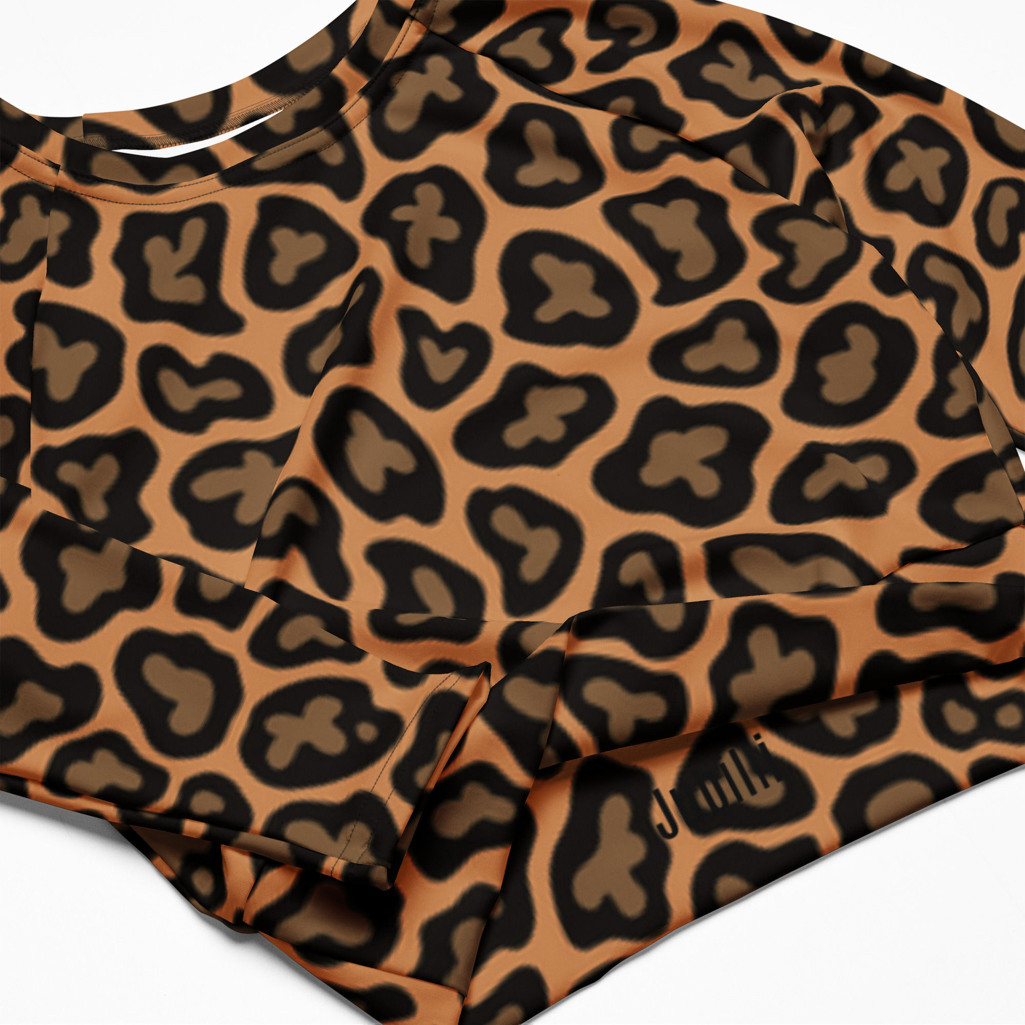 Recycled long-sleeve crop top Leopard print 2XS-6XL size up soft stretchy