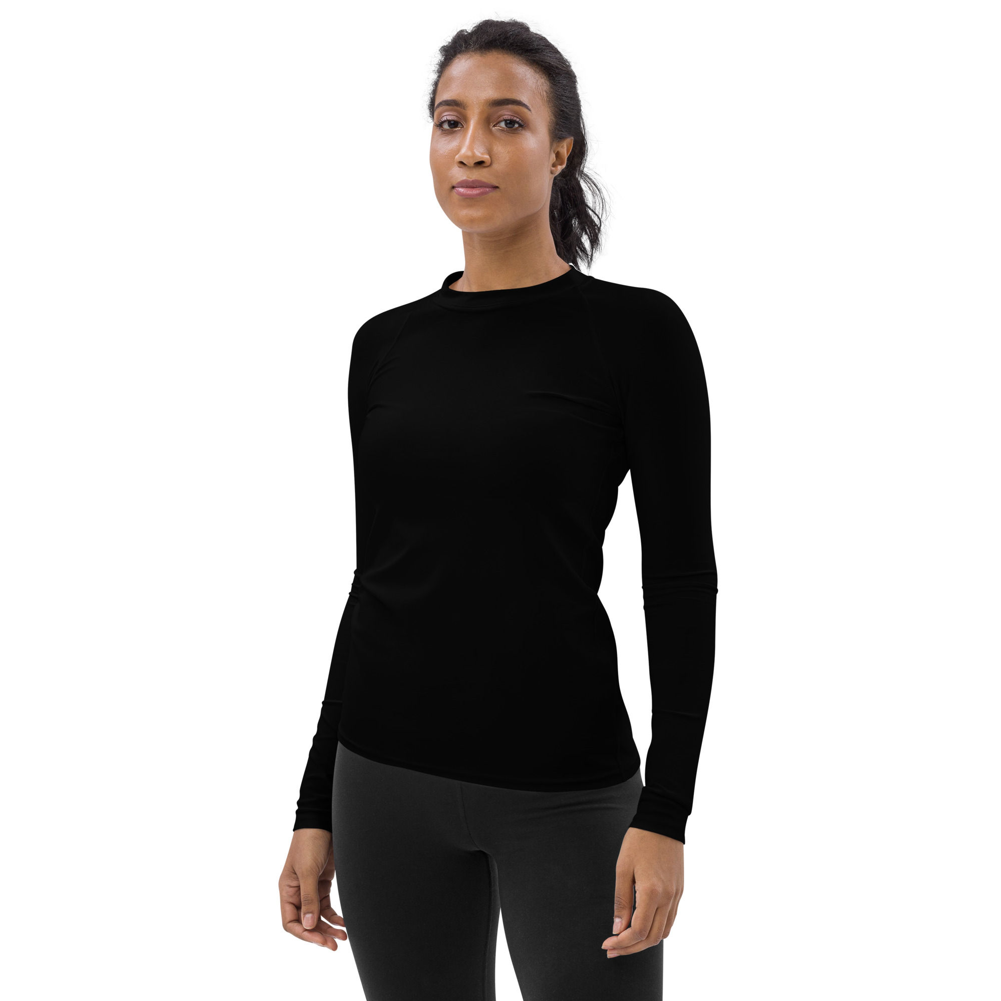 Balck womens rash guard athletic shirt