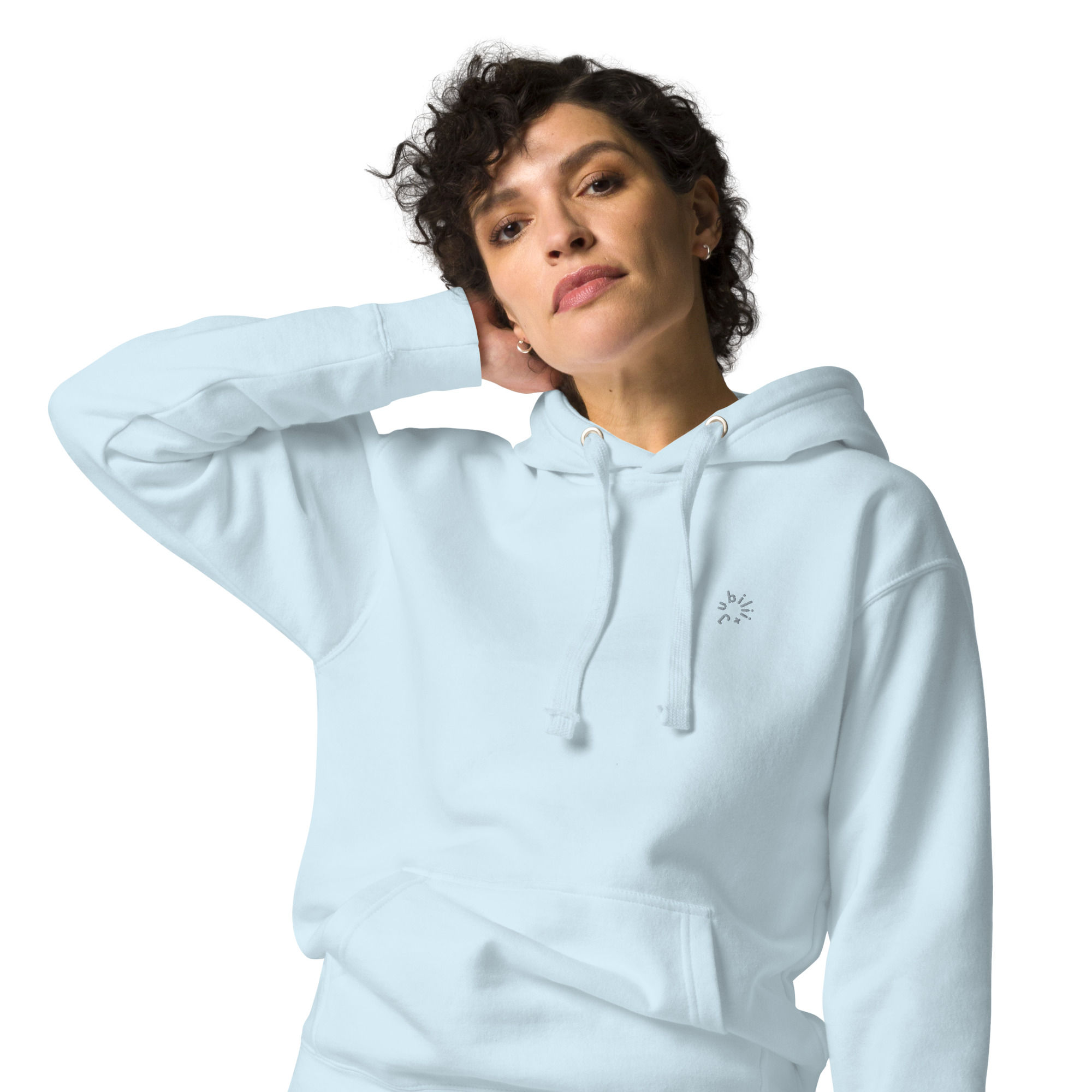 Embroidered logo sky blue premium pullover unisex hoodie