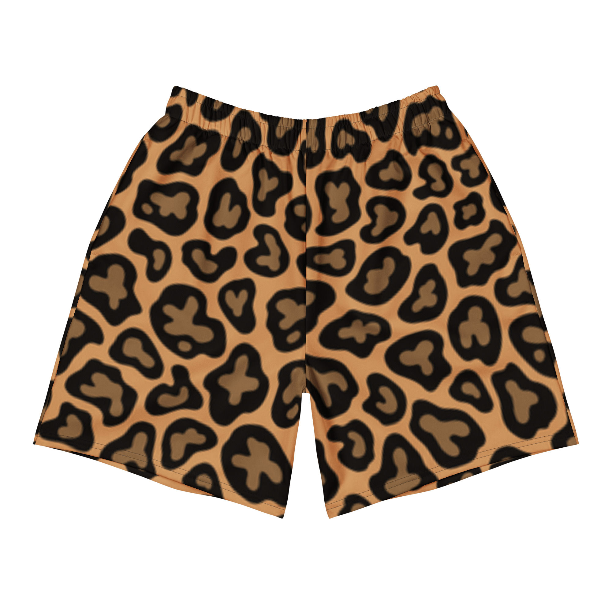 Leopard Print Unisex Athletic Long Shorts 2XS-6XL relaxed fit recycled polyester