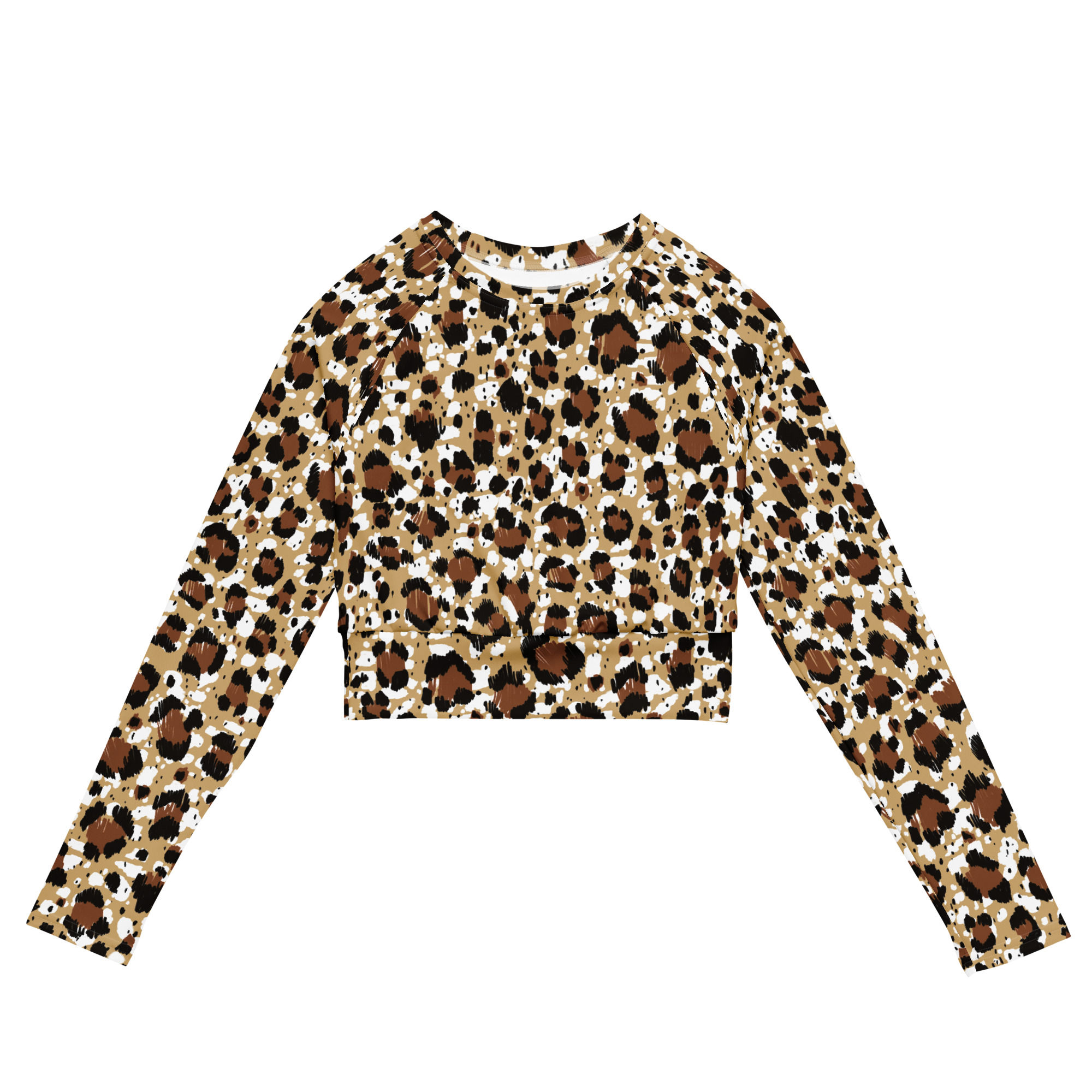 Leopard pattern Recycled long-sleeve crop top 2XS-6XL size up soft stretchy
