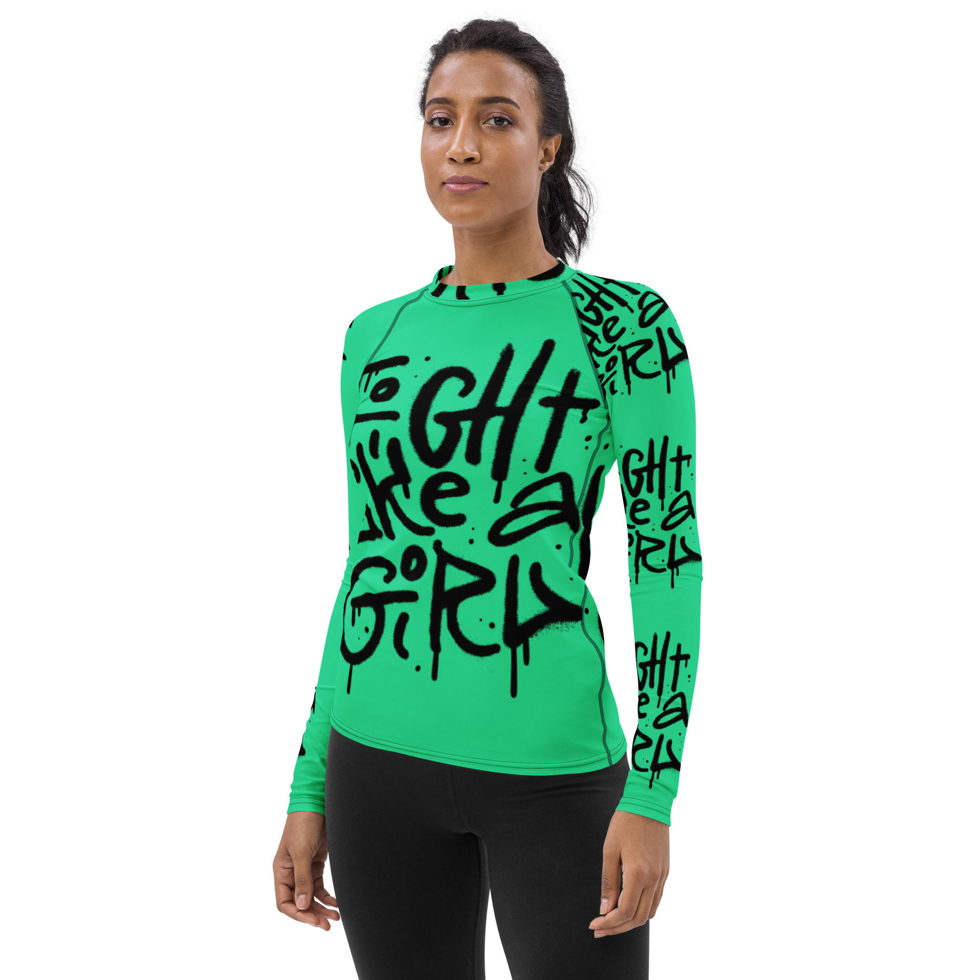 "Fight like a girl" womens rash guard athletic shirt