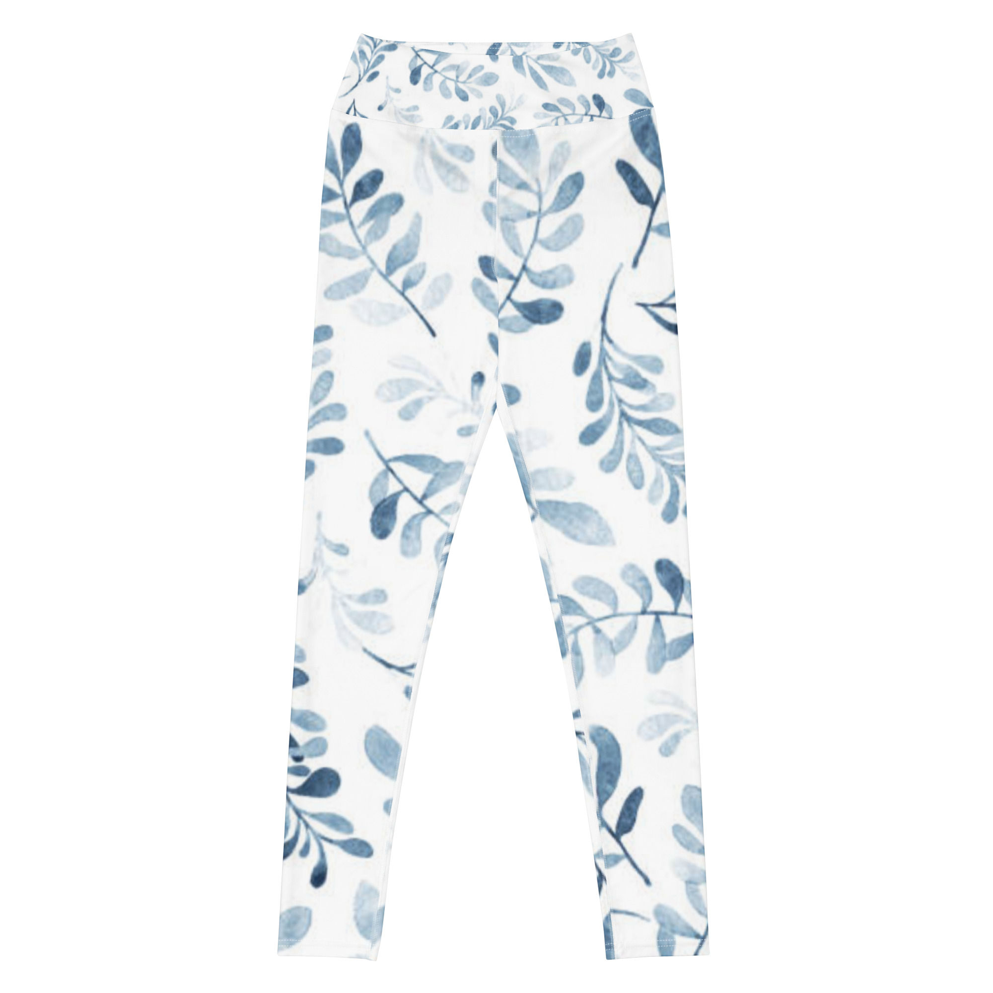 Blue Floral Yoga Leggings inside pocket stretchy XS-XL soft microfiber