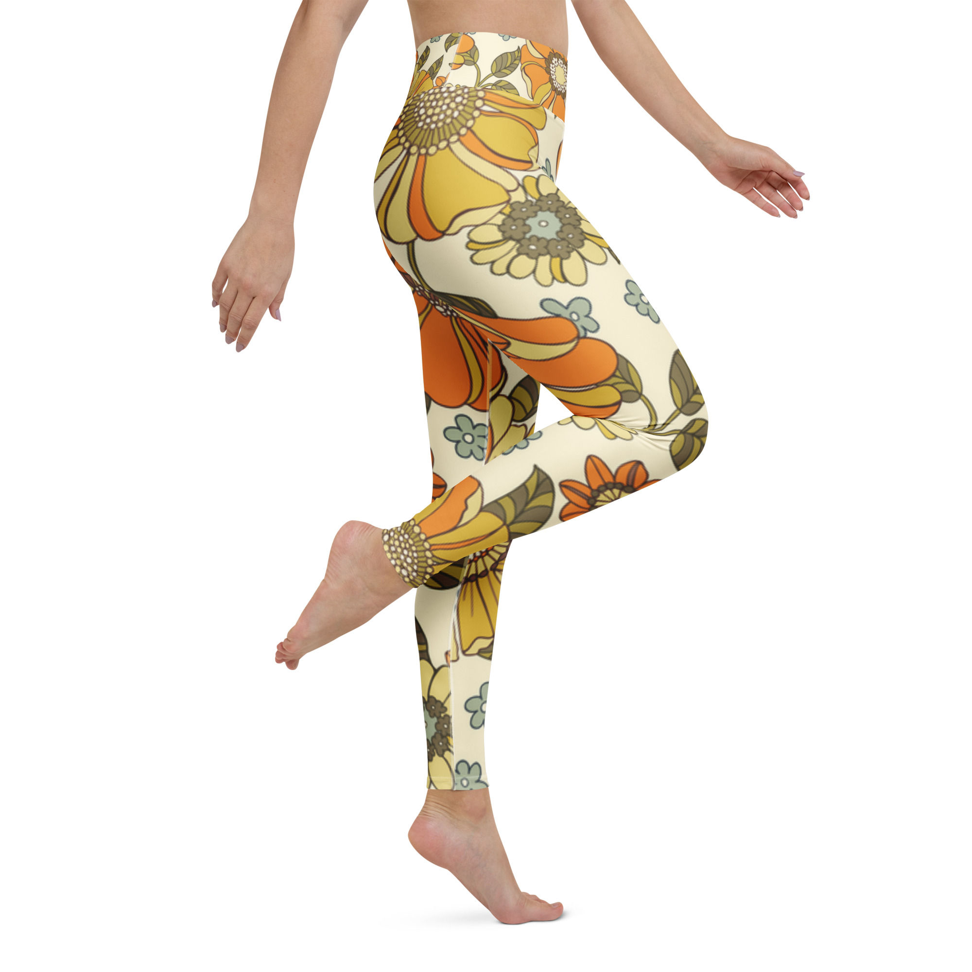Vintage floral Yoga Leggings High-Waisted XS-XL inside pocket stretchy soft