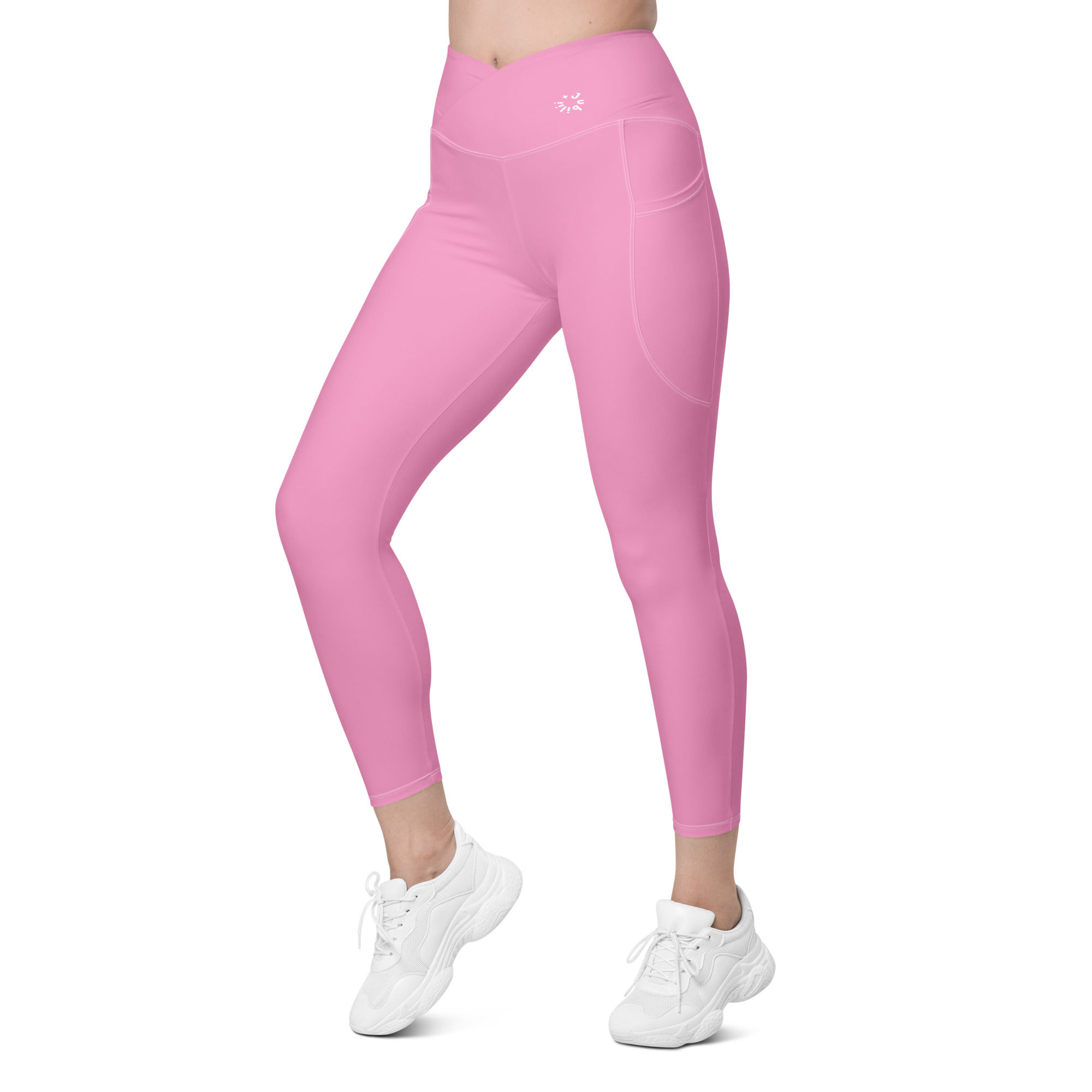 Pastel magenta pink crossover leggings with pockets