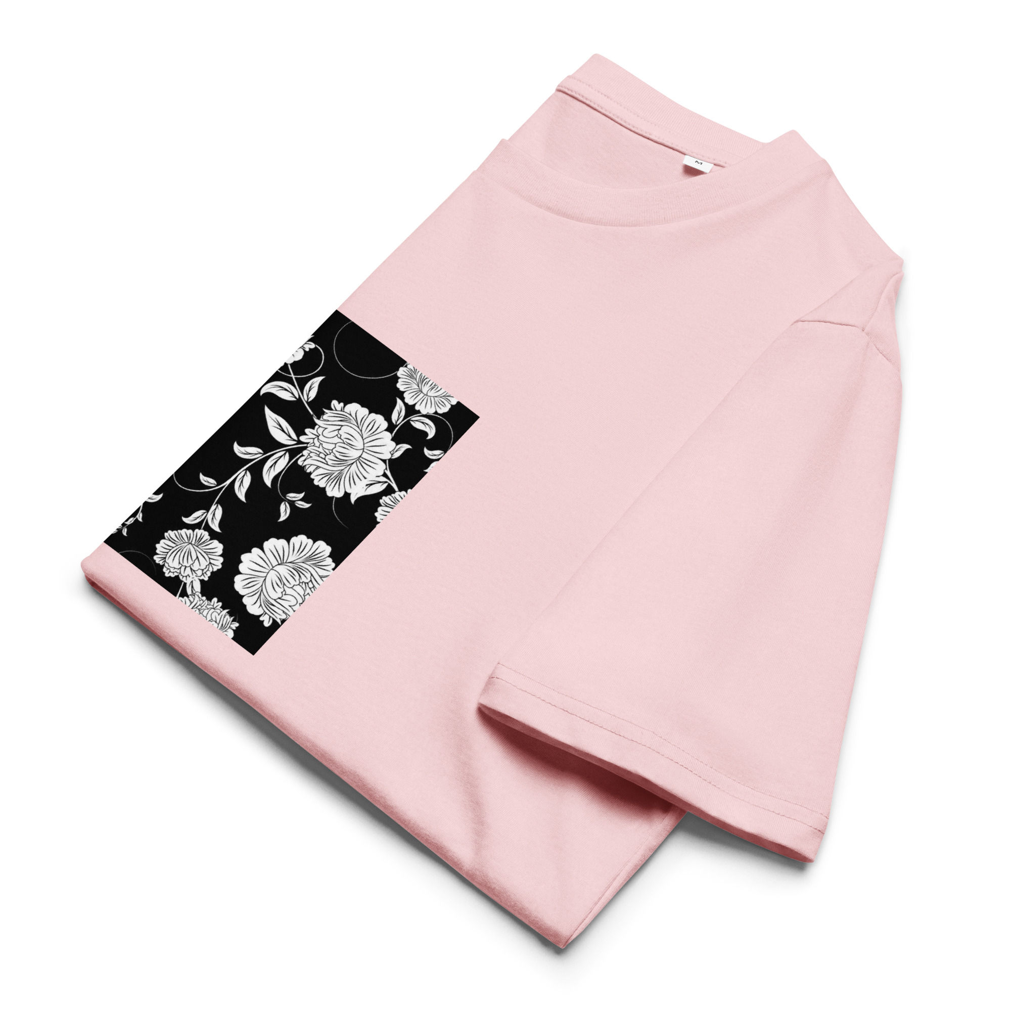 Black floral Womens 100% Organic Cotton Ribbed Neck T-Shirt S-2XL regular fit