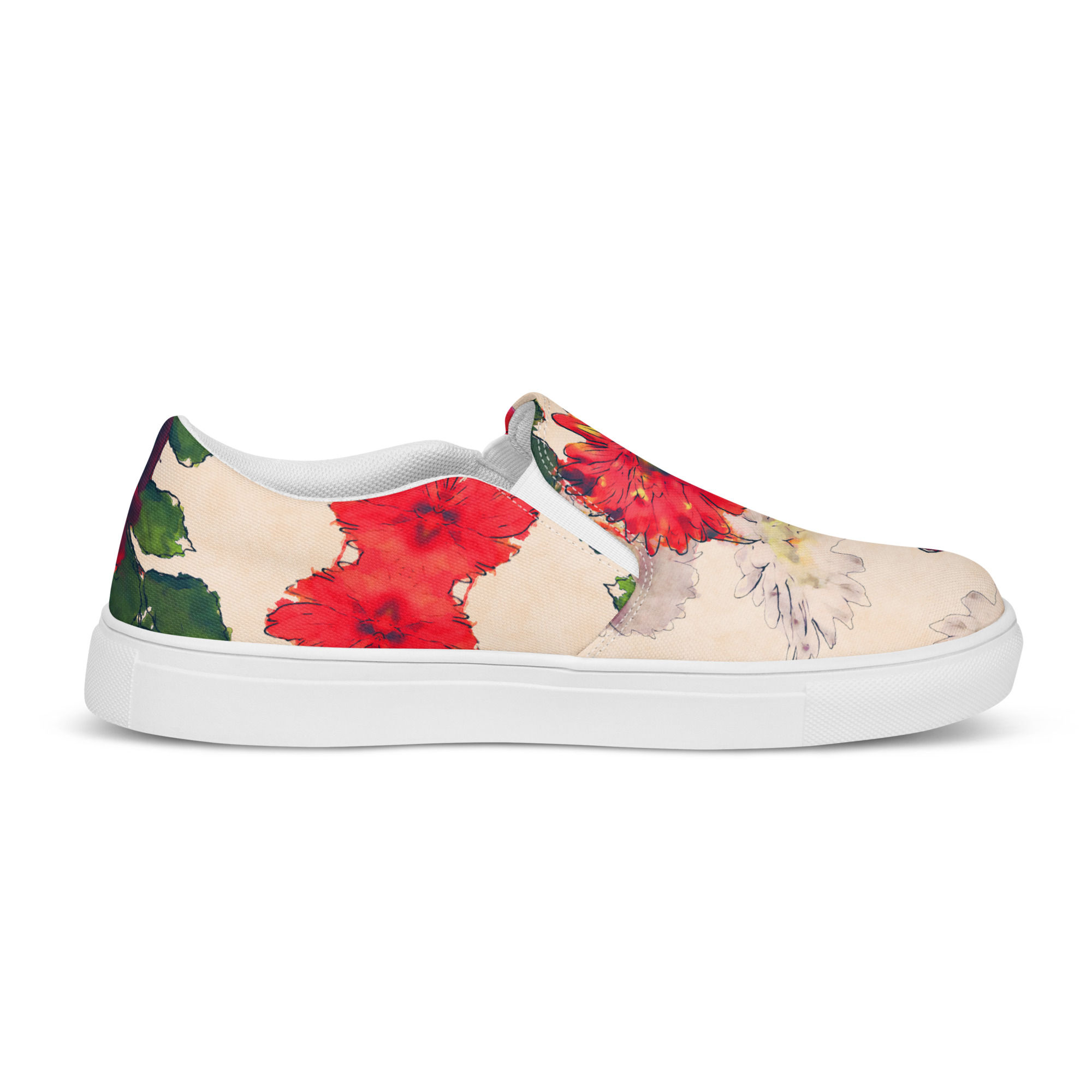 Red floral womens slip-on canvas shoes