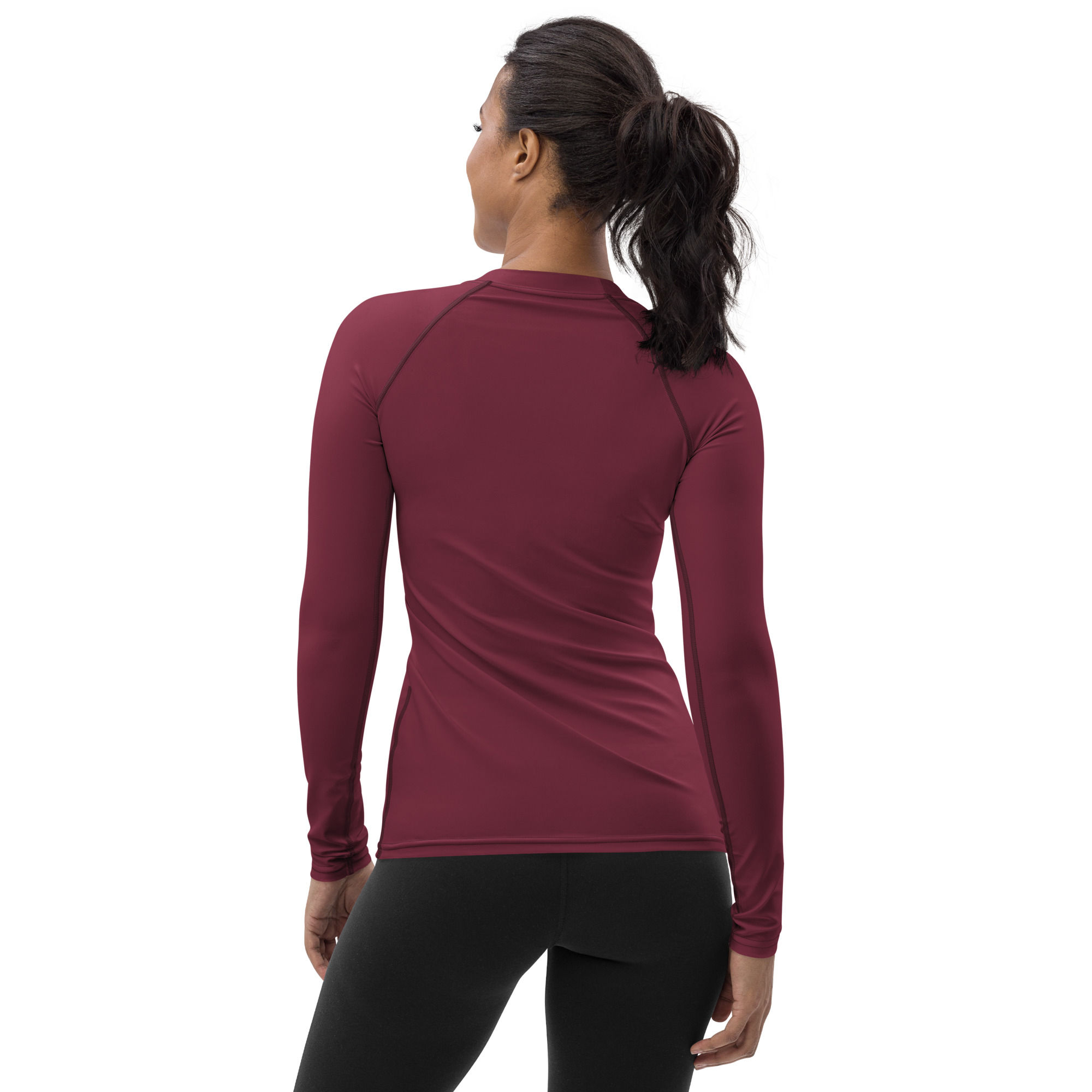 Maroon womens rash guard athletic shirt