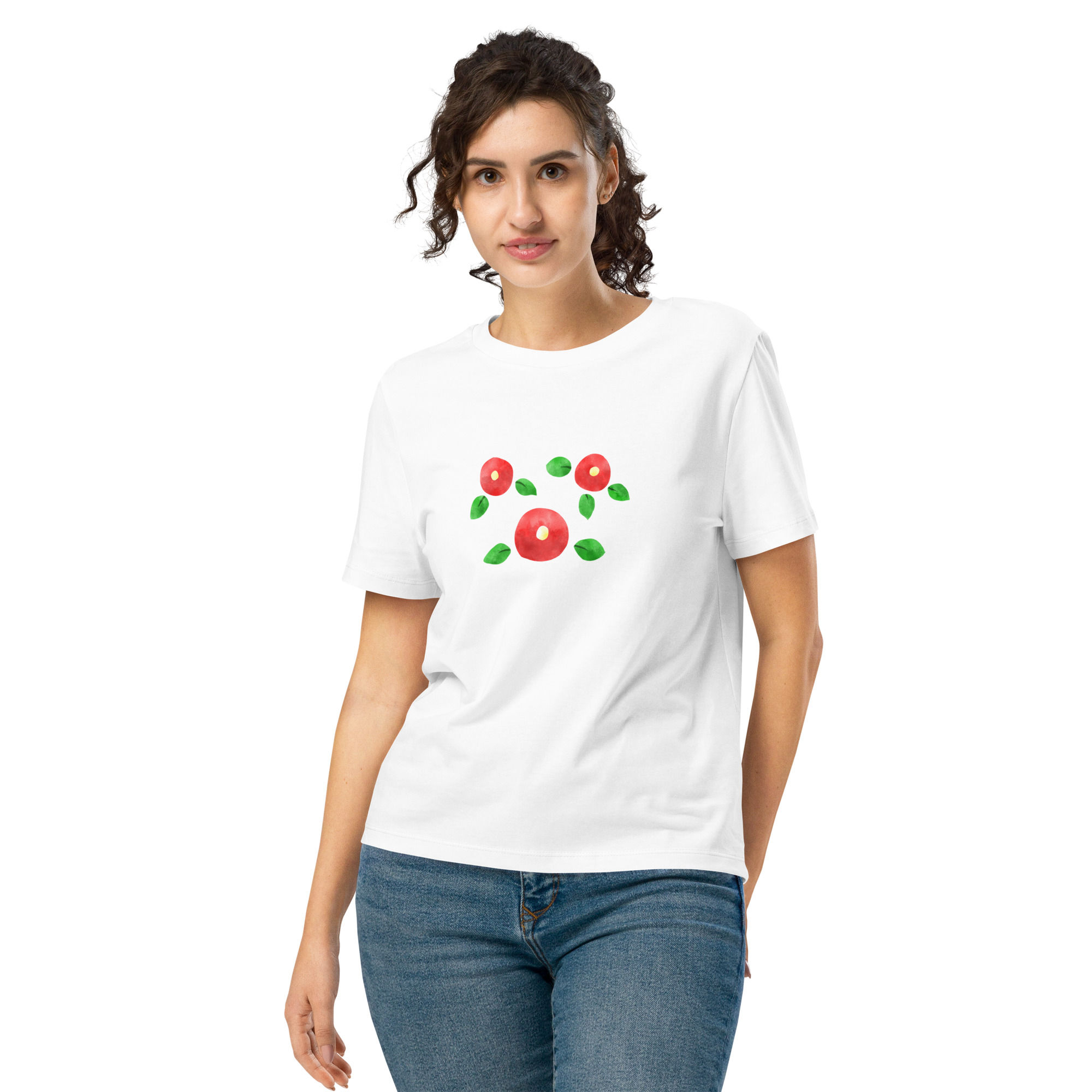 Flowers Womens 100% Organic Cotton Ribbed Neck T-Shirt S-2XL regular fit