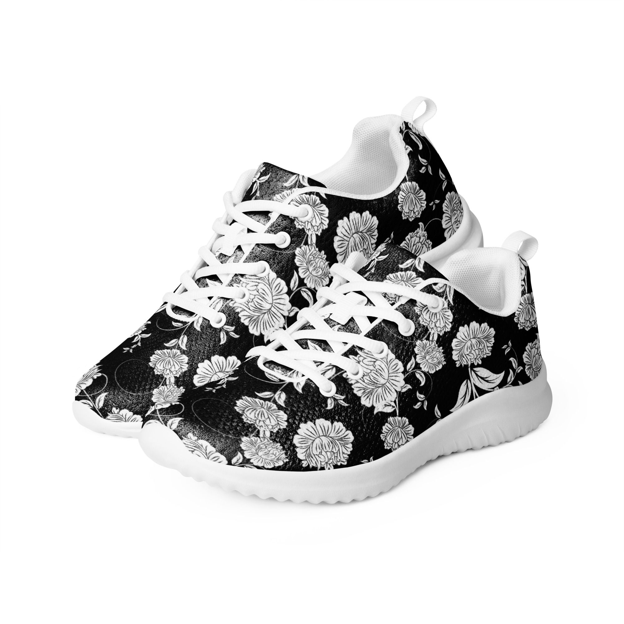 Black Floral Womens Athletic Shoes 5-12 US size padded collar and tongue