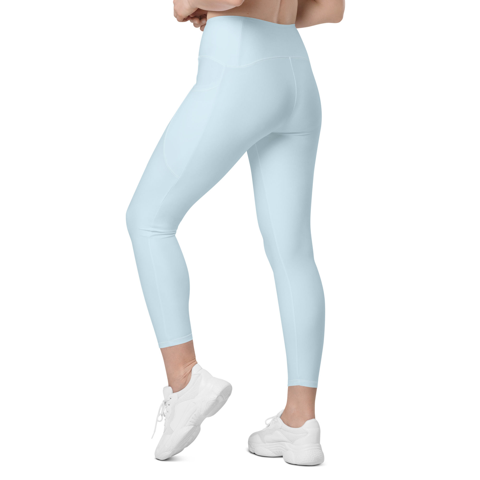 Sky blue yoga leggings side pockets high-waisted