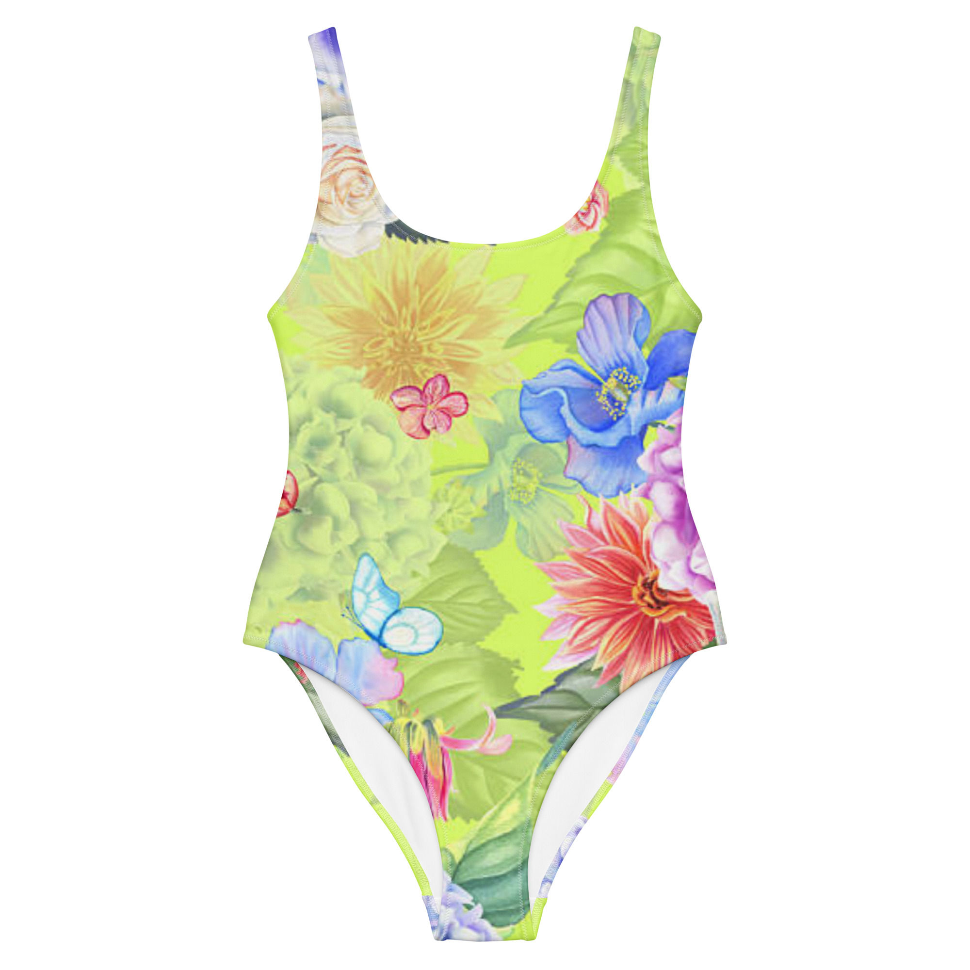 Lime Floral One-Piece Swimsuit XS-3XL cheeky fit soft-touch fabric