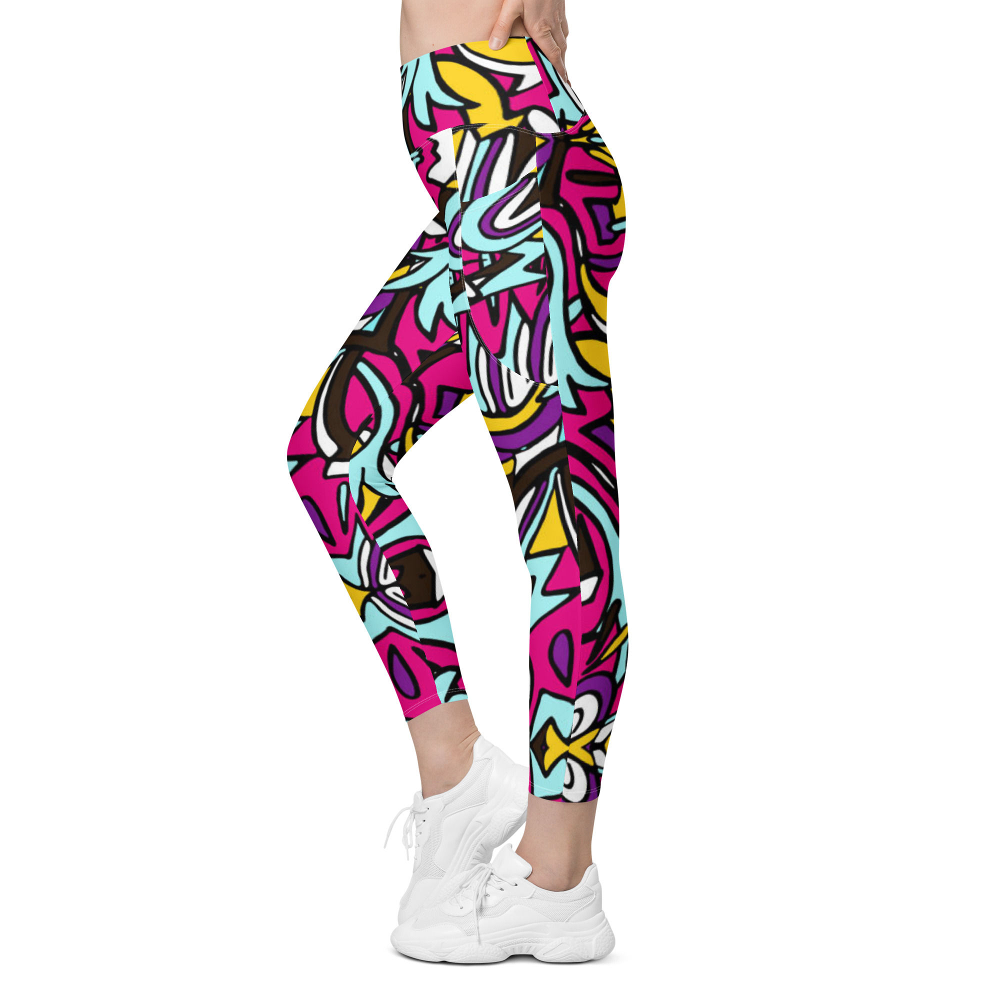 Colorful yoga leggings side pockets