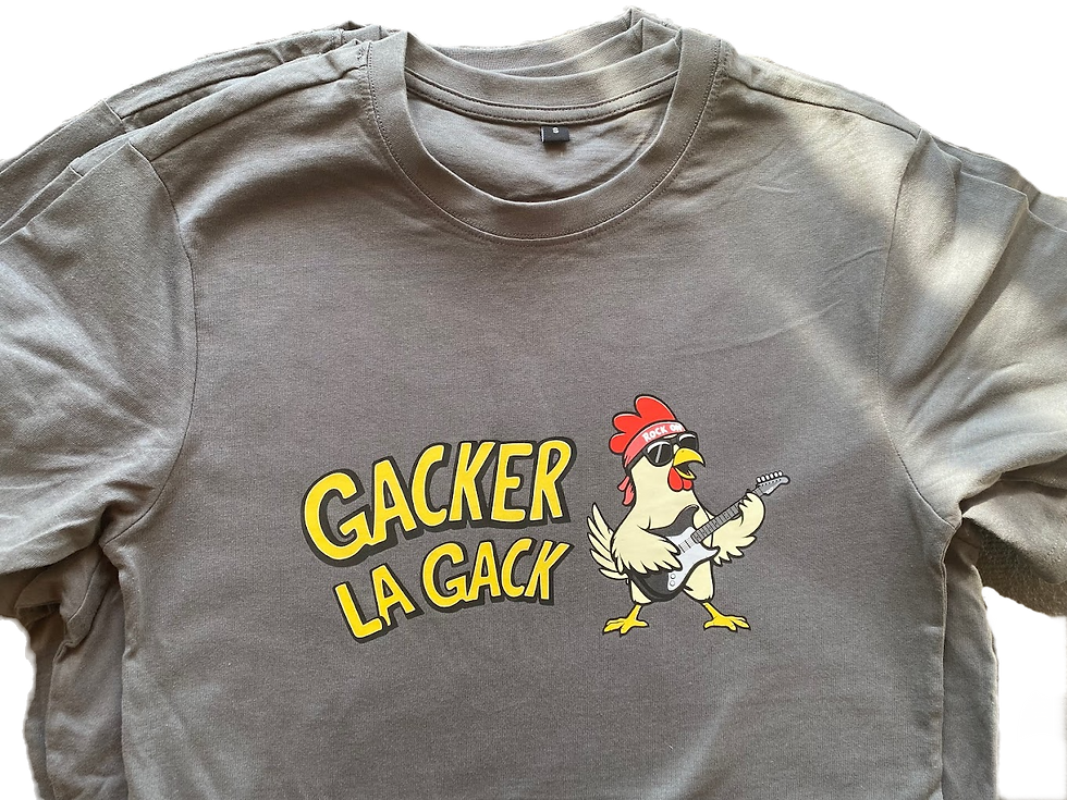 Textildruck Volk aus Breitengüßbach produziert hochwertige Band Shirts für die Kinderband Gacker La Gack, Bamberg und Umgebung.