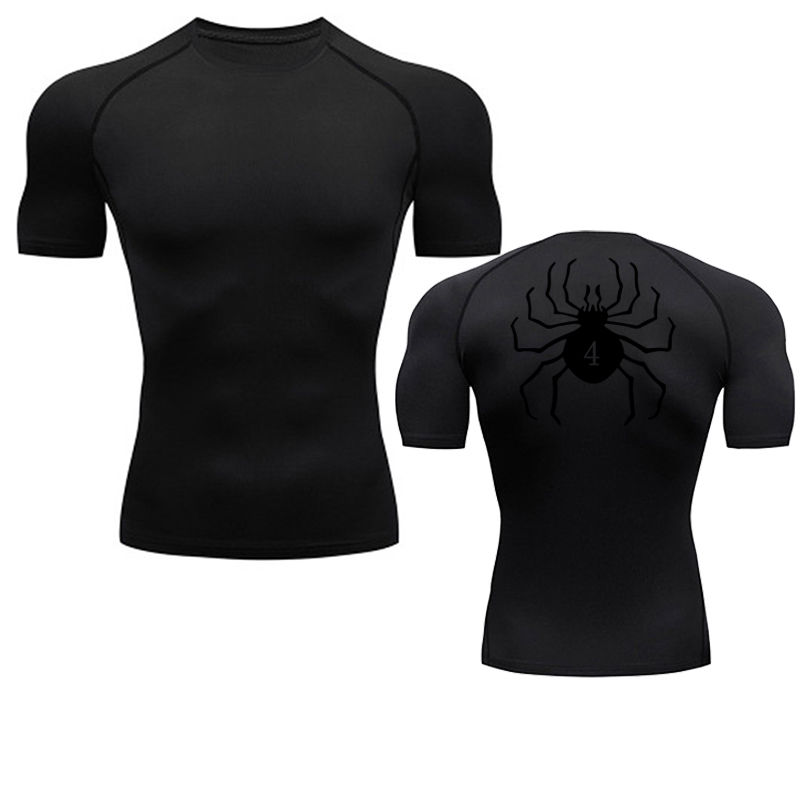 Thumbnail: Spider Print Compression Shirts for Men Gym Workout Fitness Undershirts Short Sl