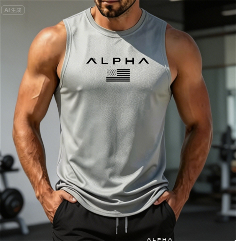 Thumbnail: 2026 Alpha Men's Printed Round-neck Fitness Vest Undershirt, Muscle Quick-drying