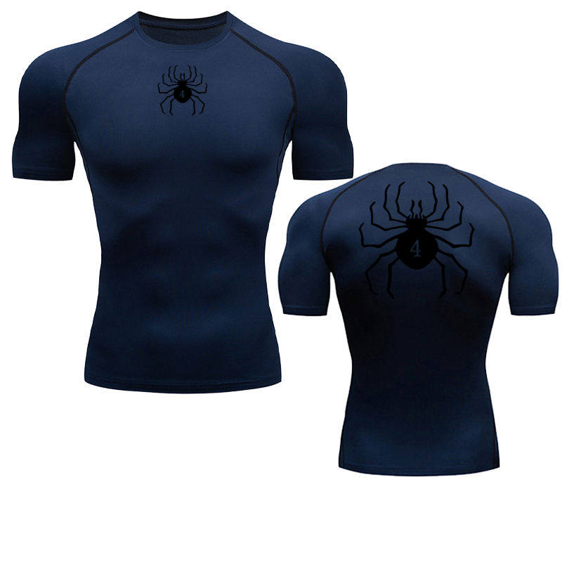 Thumbnail: Spider Print Compression Shirts for Men Gym Workout Fitness Undershirts Short Sl