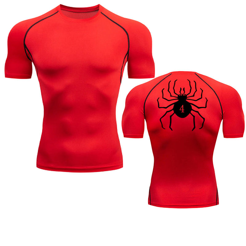 Thumbnail: Spider Print Compression Shirts for Men Gym Workout Fitness Undershirts Short Sl