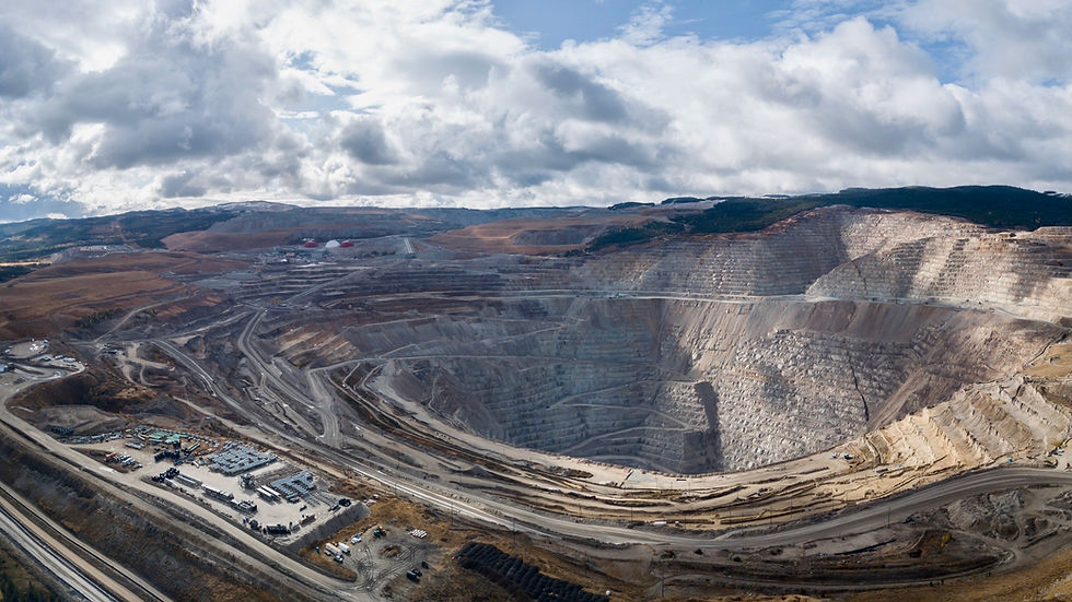 Aerial view of an open-pit gold-copper mine in British Columbia