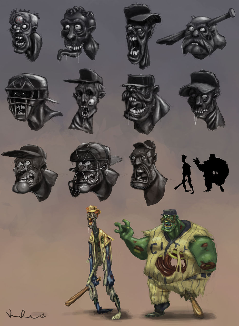 zombie baseball cartoon baseball slam character design sheet model vis dev kirk parrish