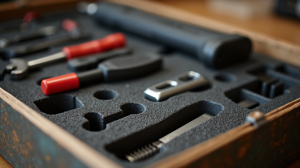 Close-up view of a toolbox filled with essential DIY tools