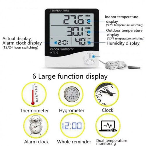 Thumbnail: HTC-2 Digital Hygrometer with Sensor and Clock