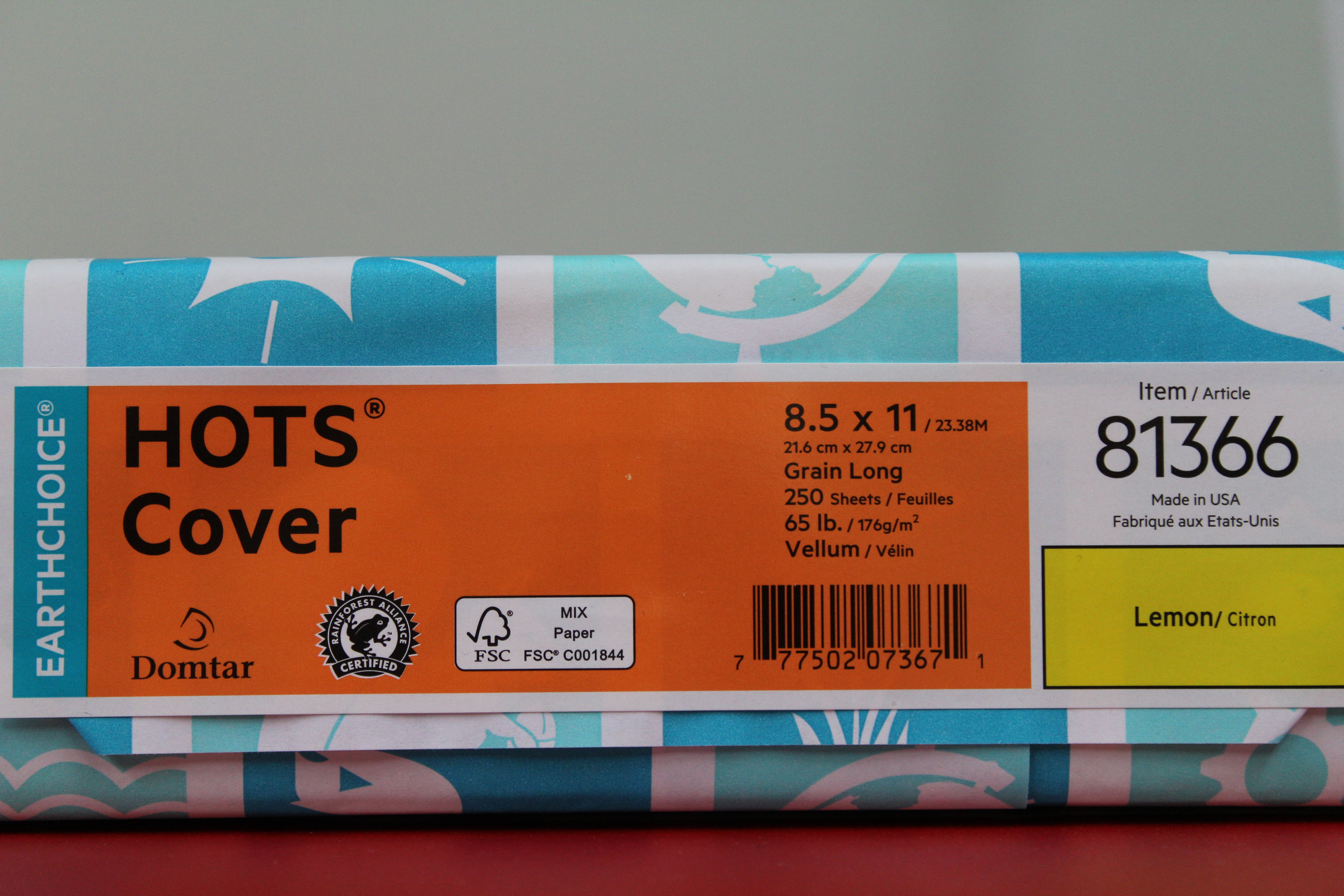 Hots 65# Cover 8.5 x 11 Lemon (250)